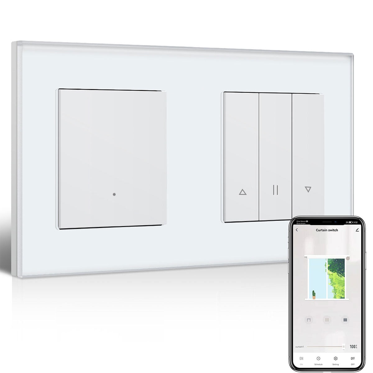 Bseed Echo Smart Wifi Light Switch With Wifi Roller Shutter Switch Work with Tuya Alex Google Assistant Blind Switch Home Automation Kits Bseedswitch White 1 Gang + Blind Switch 