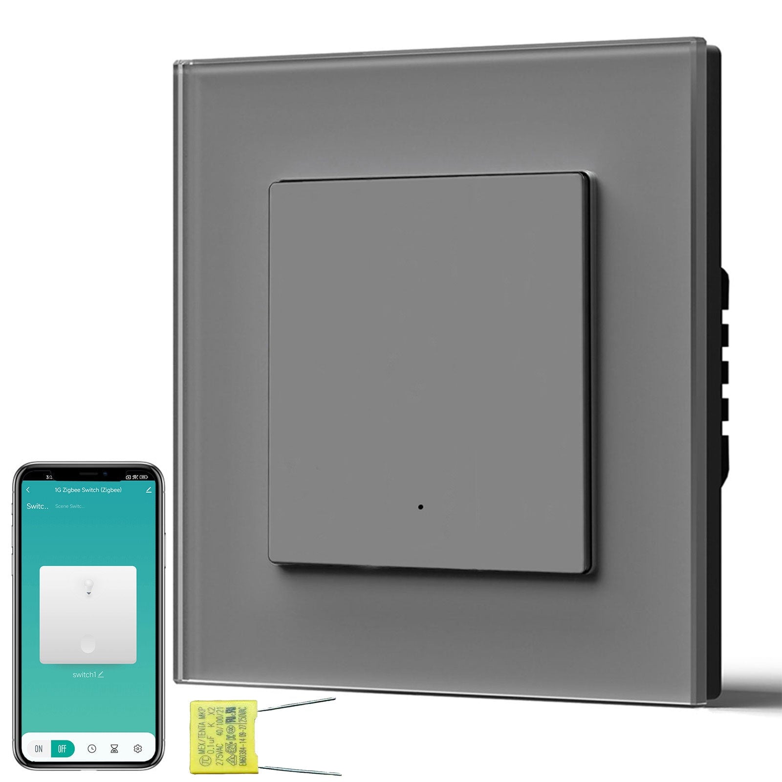BSEED Echo Smart Zigbee Light Switch (No Neutral) Hub required Switch Light Switches Bseedswitch Grey Glass 1 Gang