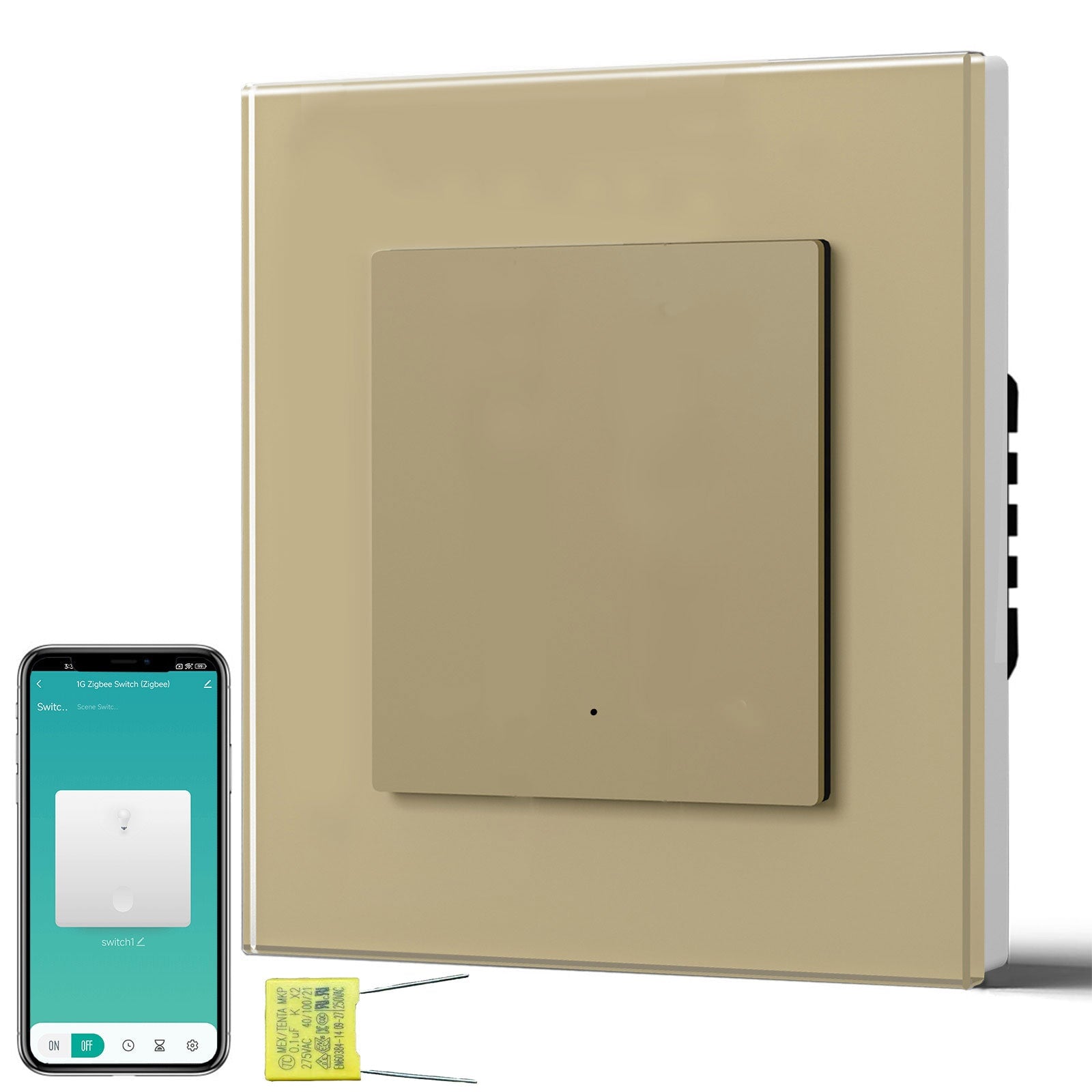 BSEED Echo Smart Zigbee Light Switch (No Neutral) Hub required Switch Light Switches Bseedswitch Gold Glass 1 Gang