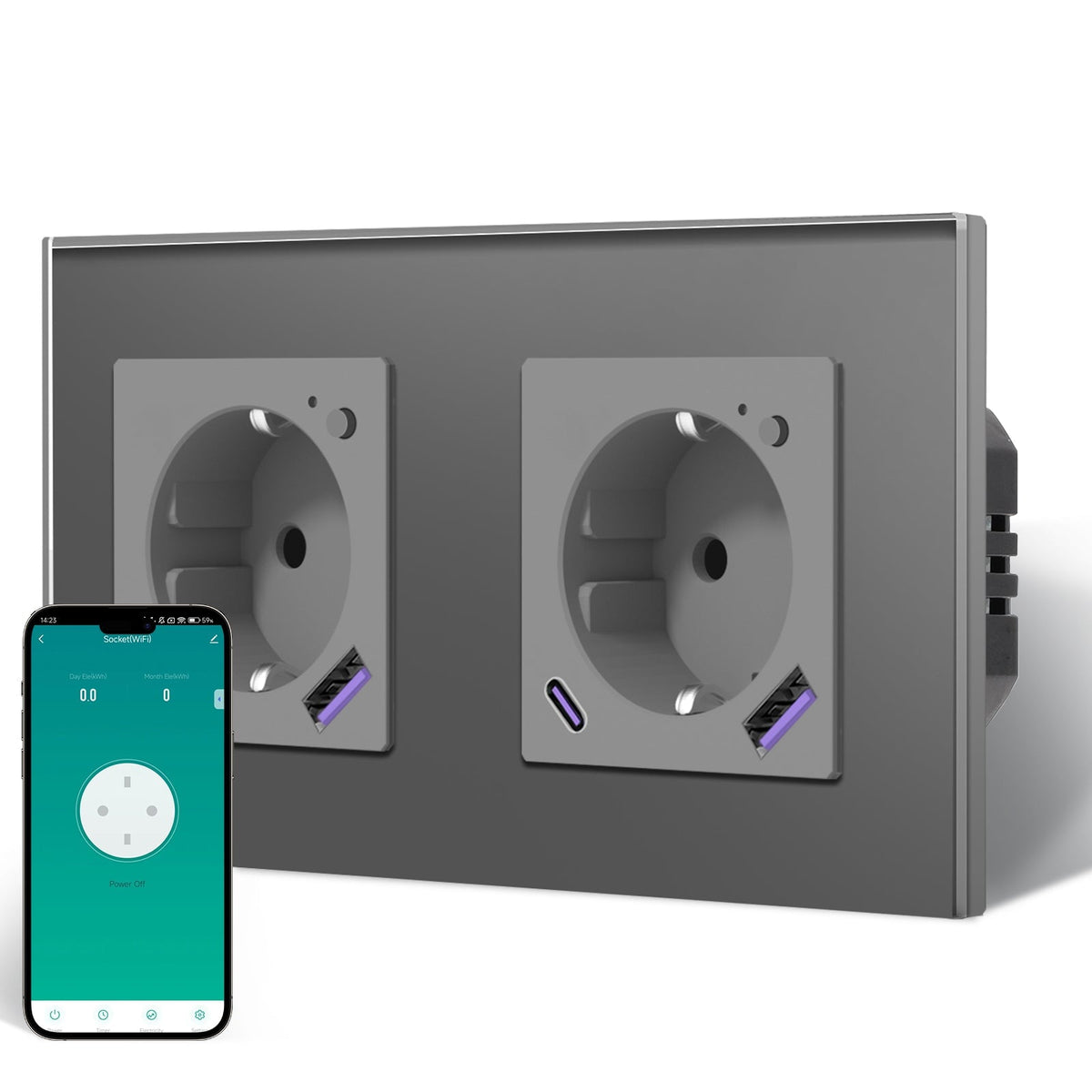 BSEED Echo Wifi Eu Standards Socket with Energy Monitoring Smart wifi Electric Socket Work with Alexa Google Assitant socket Bseedswitch Gray Double 