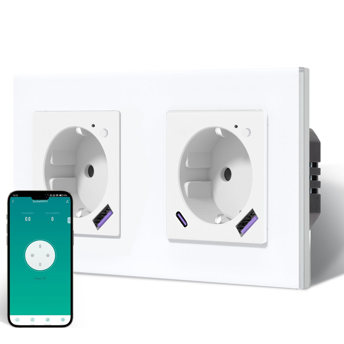 BSEED Echo Wifi Eu Standards Socket with Energy Monitoring Smart wifi Electric Socket Work with Alexa Google Assitant socket Bseedswitch White Double 