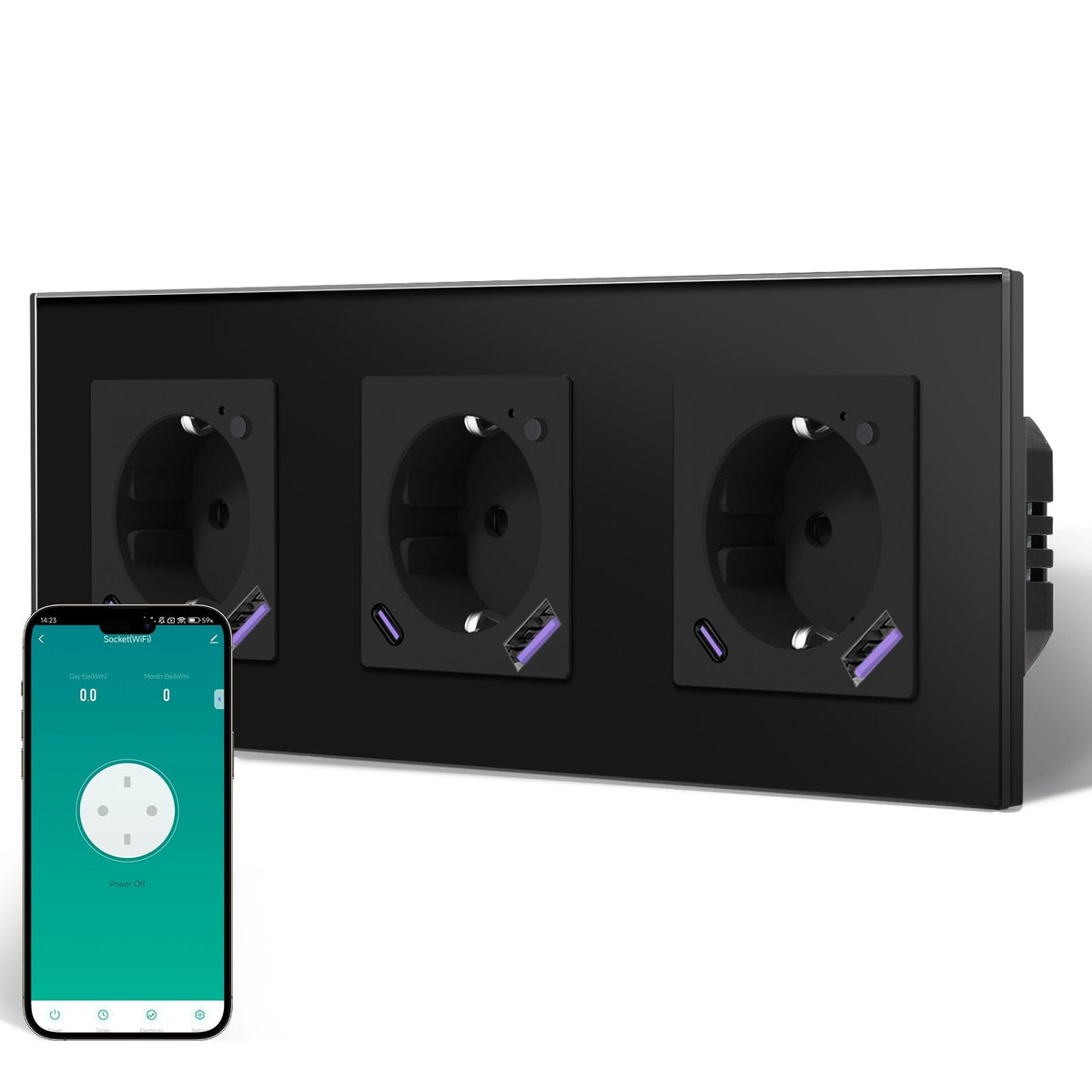 BSEED Echo Wifi Eu Standards Socket with Energy Monitoring Smart wifi Electric Socket Work with Alexa Google Assitant socket Bseedswitch Black Triple 