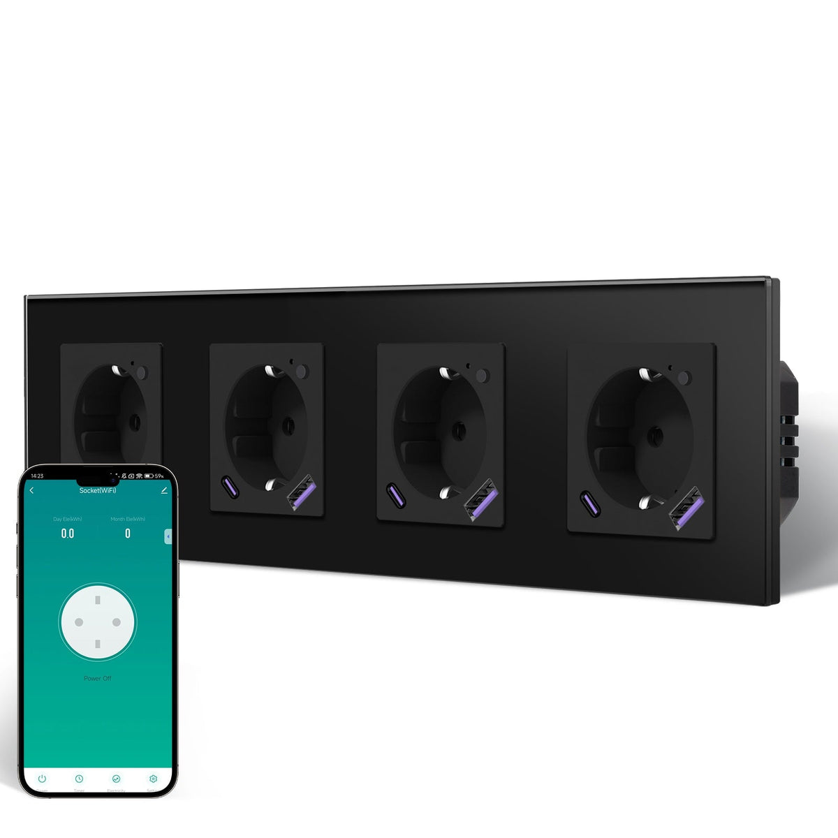 BSEED Echo Wifi Eu Standards Socket with Energy Monitoring Smart wifi Electric Socket Work with Alexa Google Assitant socket Bseedswitch Black Quadruple 