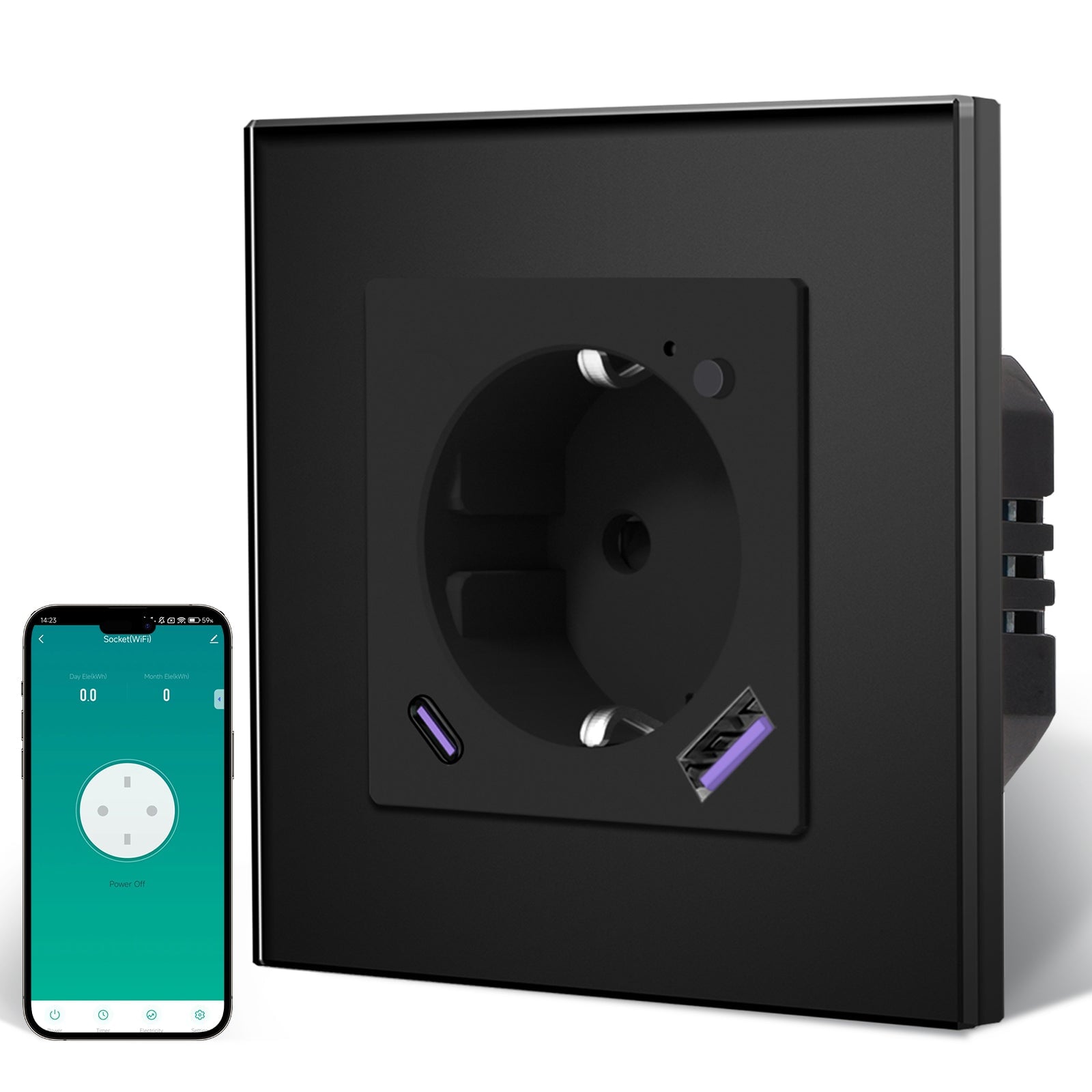 BSEED Echo Wifi Eu Standards Socket with Energy Monitoring Smart wifi Electric Socket Work with Alexa Google Assitant socket Bseedswitch Black Single 