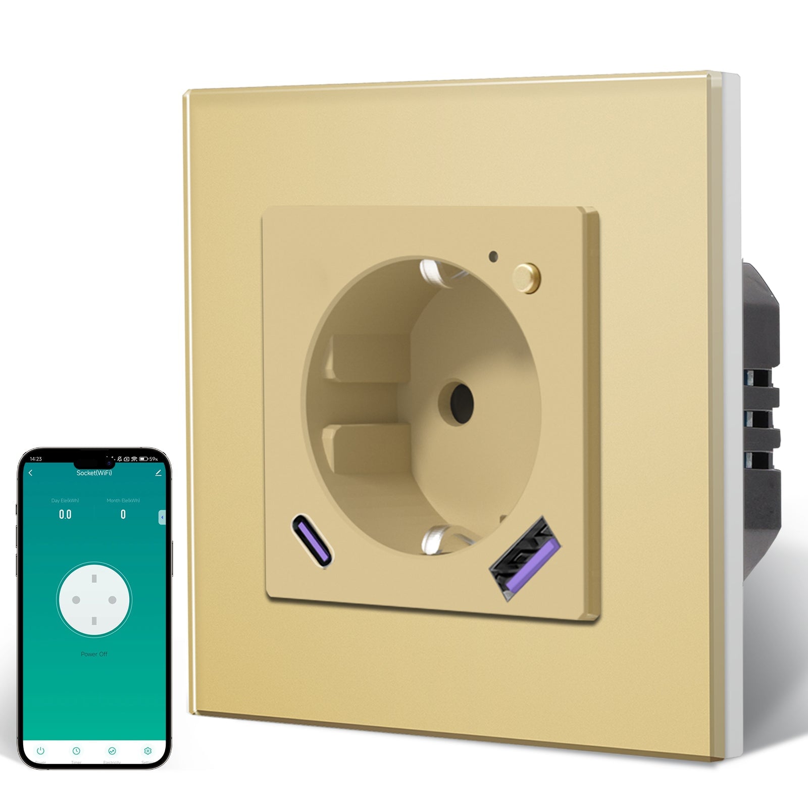 BSEED Echo Wifi Eu Standards Socket with Energy Monitoring Smart wifi Electric Socket Work with Alexa Google Assitant socket Bseedswitch Gold Single 