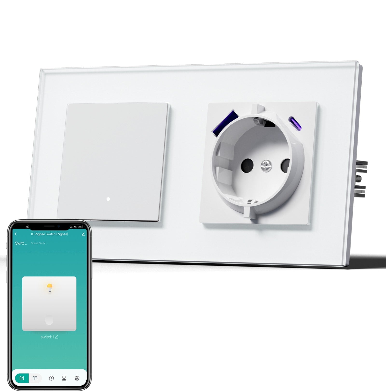 BSEED Smart Zigbee light switch (met nulgeleider) stopcontact met USB-