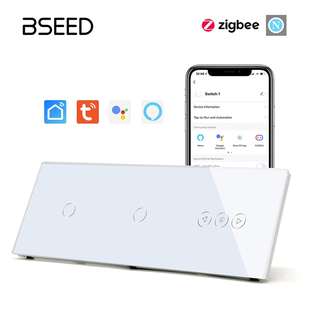 BSEED Double 1Gang zigbee Switch With zigbee dimmer Switch 228mm 照明开关 Bseedswitch White 1Gang+1Gang+Dimmer Switch 