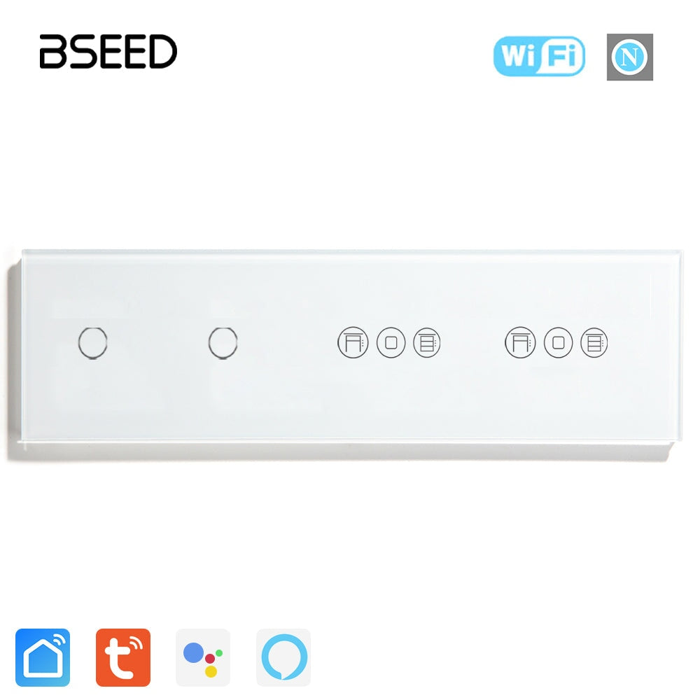 BSEED Double 1/2/3 Gang WiFi Switch With Double Roller Shutter Switch 299mm Light Switches Bseedswitch White 1Gang +1Gang+Double Shutter Switch 
