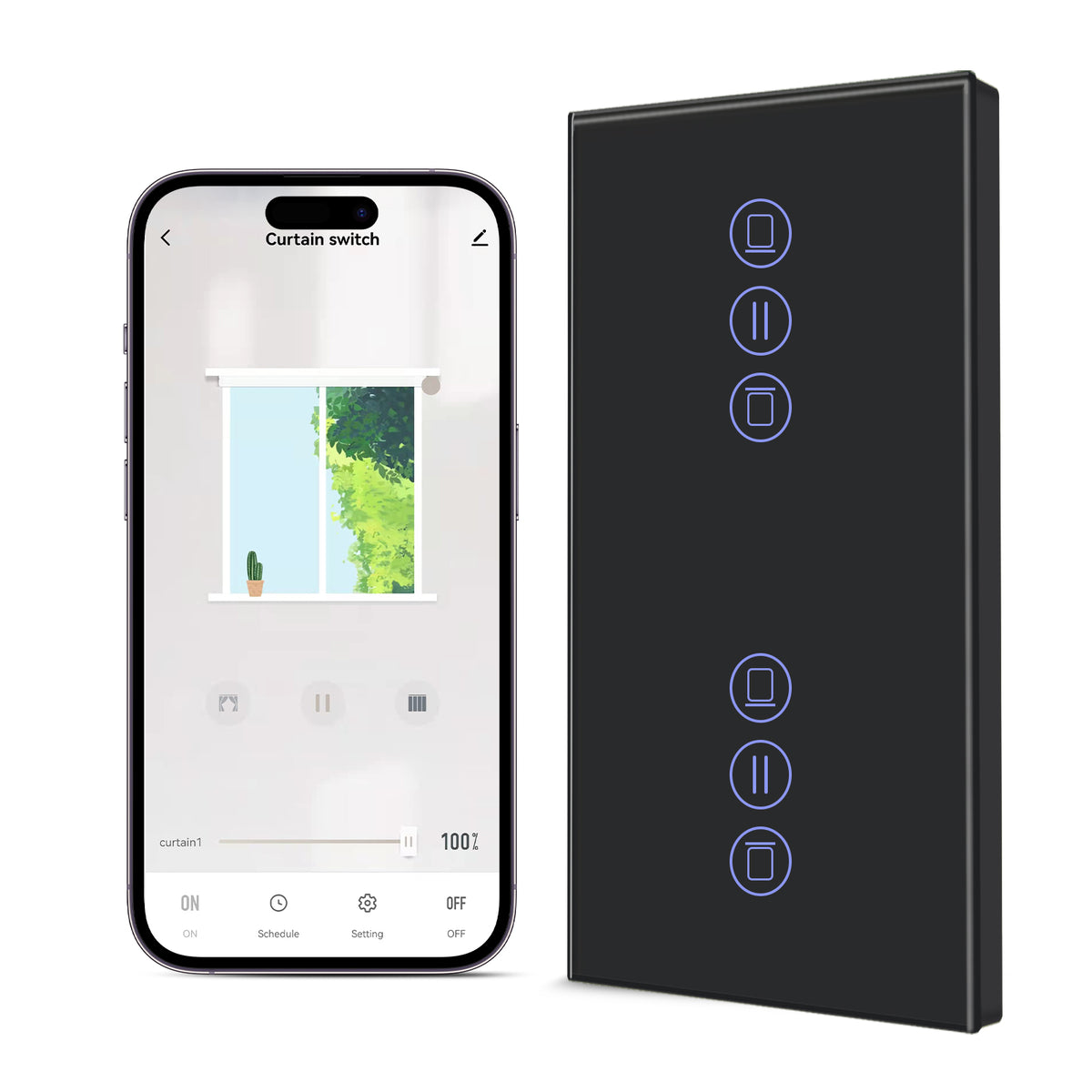 Bseed Smart Double Wifi Roller Shutter Switch Glass Panel Tuya App Vertical version