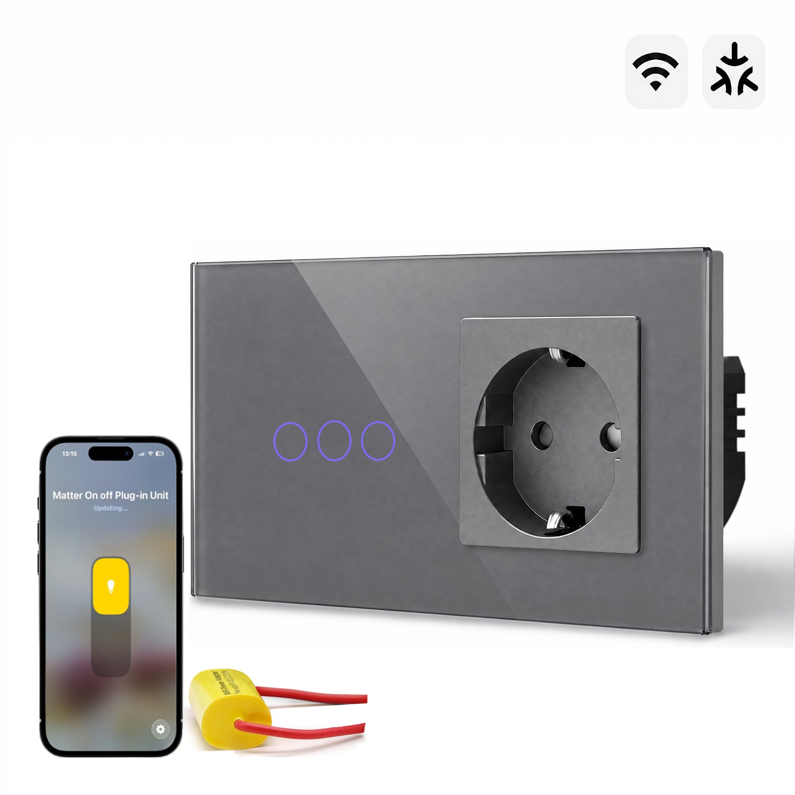 Bseed Smart Matter Wifi Light Switch with Eu Socket Electrical Wall Light switches Socket