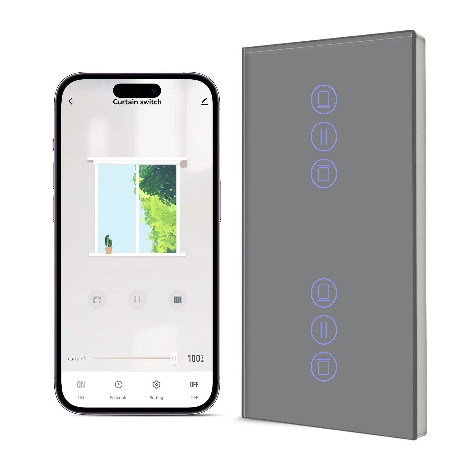 Bseed Smart Double Wifi Roller Shutter Switch Glass Panel Tuya App Vertical version blind switch Bseedswitch Grey 