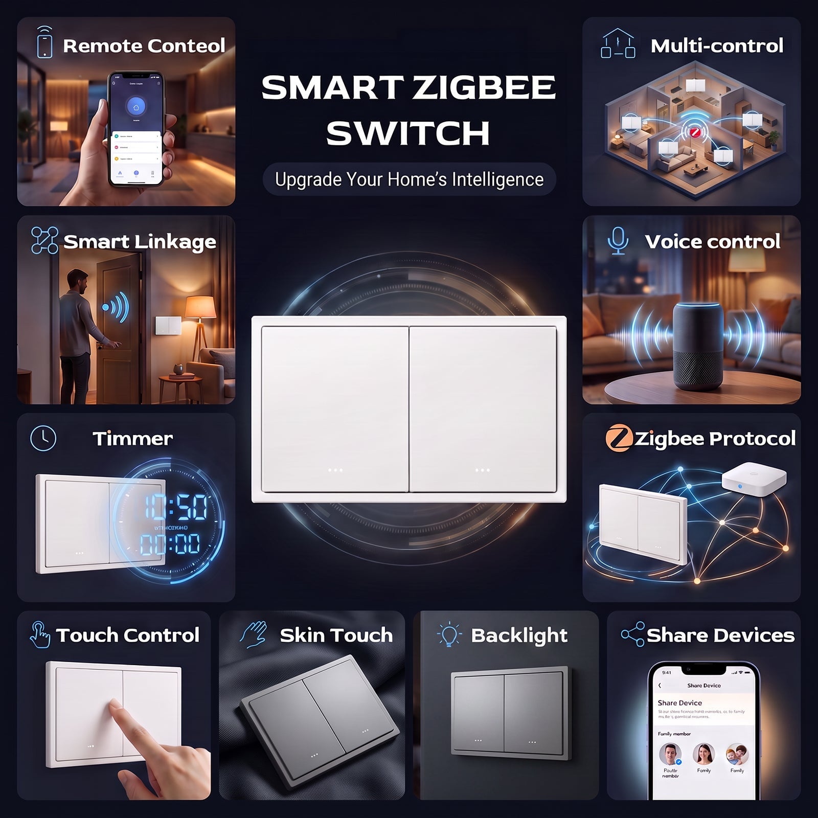 BSEED Gand Series Zigbee Light Switch (With Neutral) Recessed light switches Double Switch Light Switches Bseedswitch 