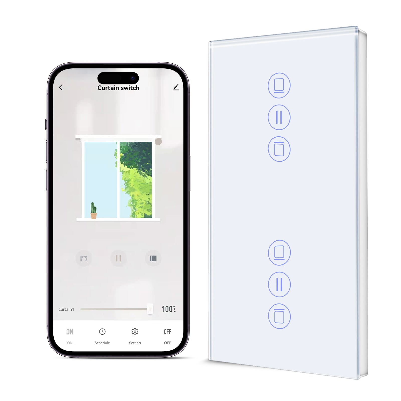 Bseed Smart Double Wifi Roller Shutter Switch Glass Panel Tuya App Vertical version blind switch Bseedswitch White 