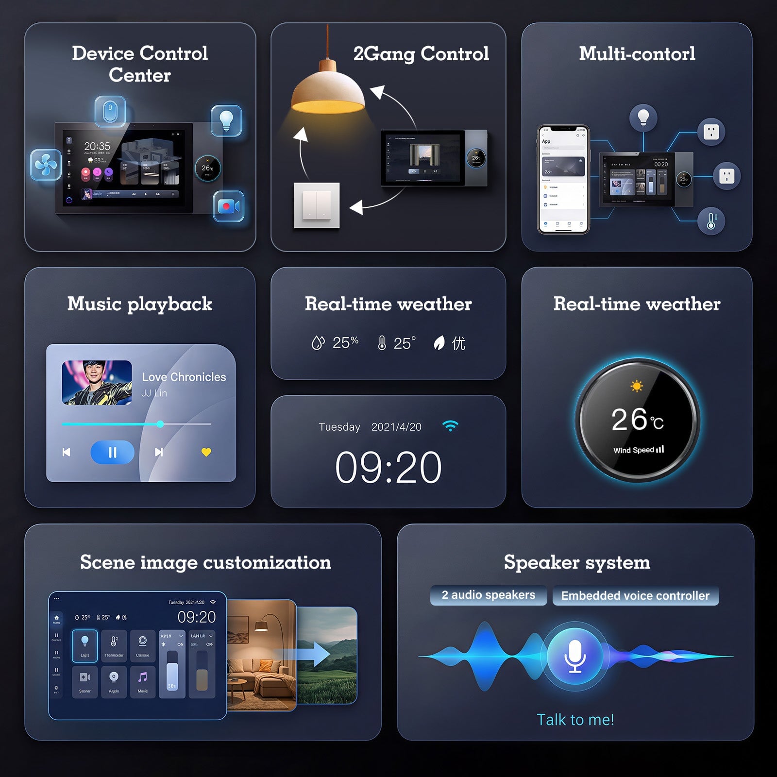 BSEED 6 / 8/ 10 inch smart panel electrical for home Multi-functional Control Panel With Knob EU standard central control panel Bseedswitch 