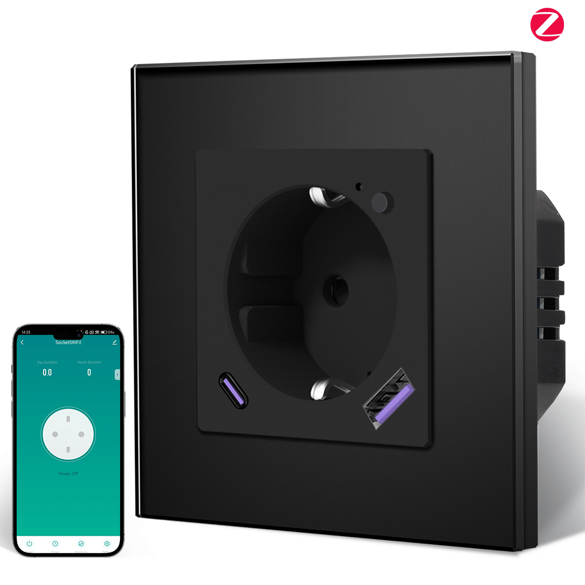 BSEED Echo Zigbee Eu Standards Socket with Energy Monitoring Smart Zigbee Electric Socket Work with Alexa Google Assitant socket Bseedswitch Black Single 