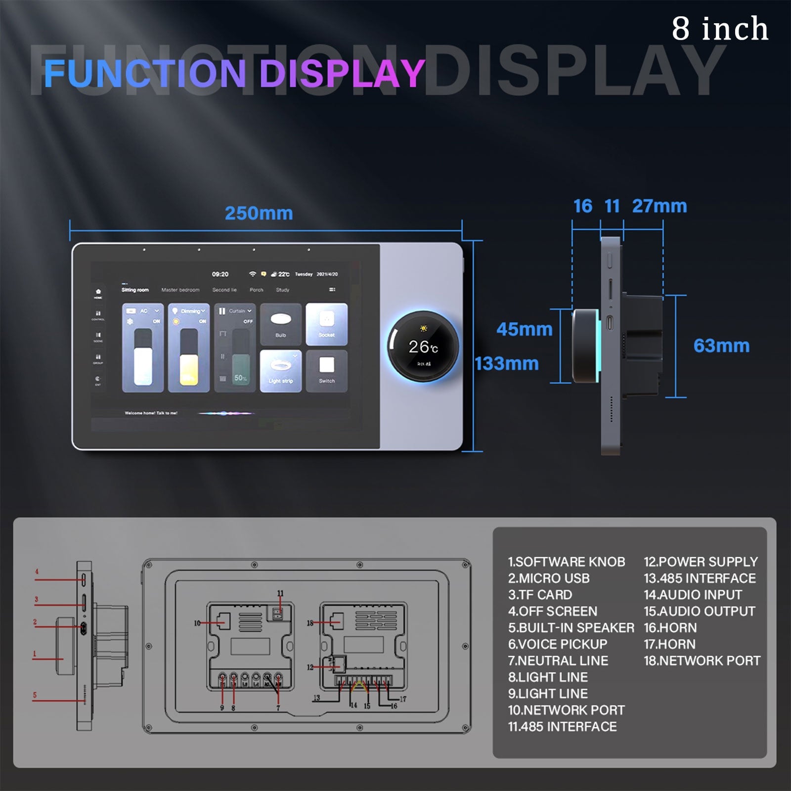 BSEED 6 / 8/ 10 Inch Smart Panel Electrical For Home Multi-functional Control Panel With Knob central control panel Bseedswitch 