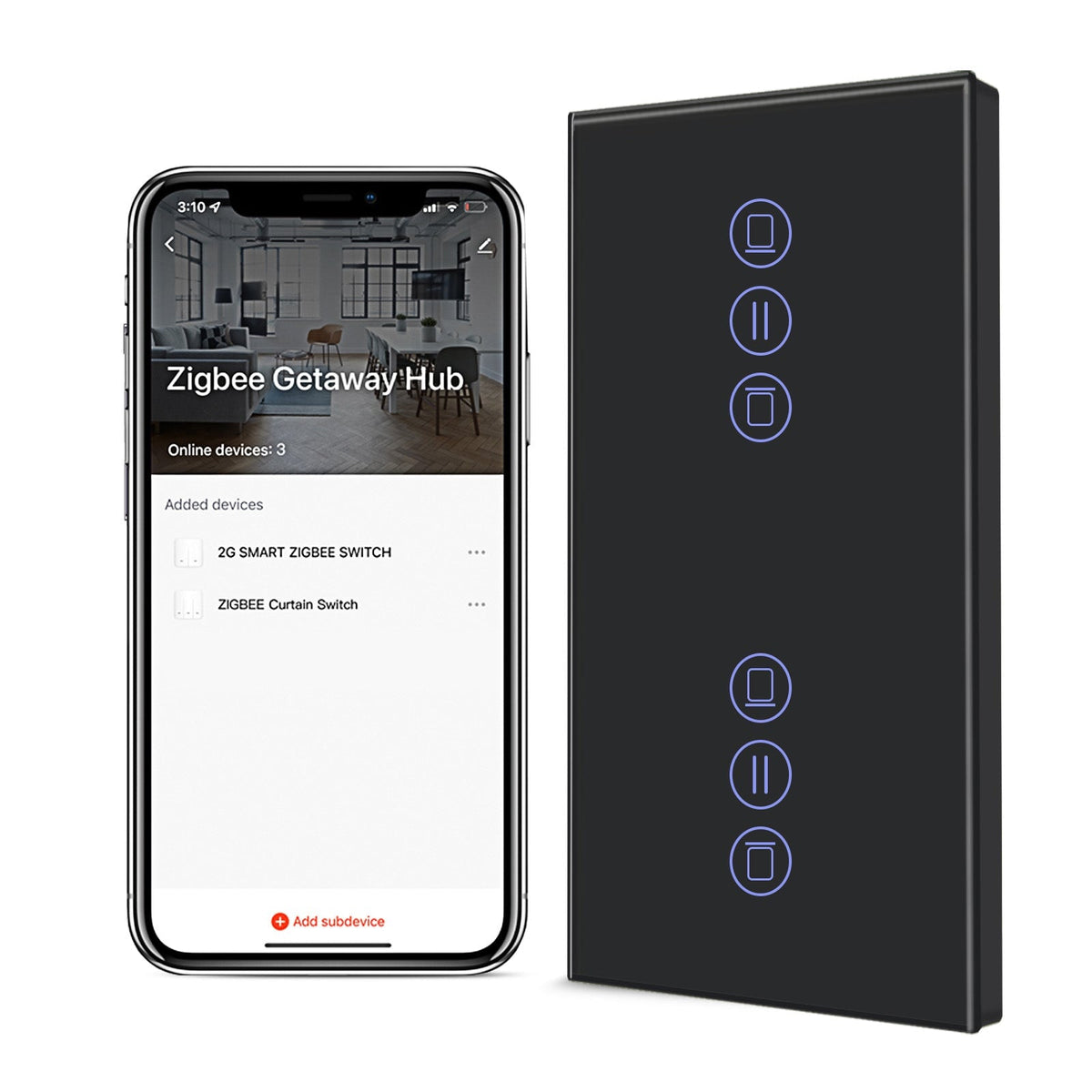 BSEED Zigbee Double Blind Switch Smart Wall Touch Switch Smart Roller Shutter Switch Vertical version blind switch Bseedswitch Black 