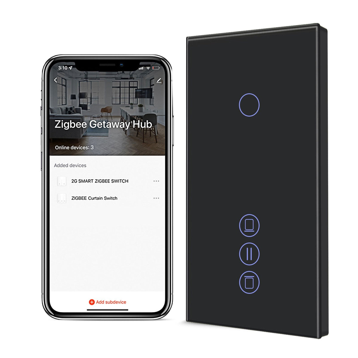 BSEED Zigbee Light Switch With Blind Switch Smart Wall Touch Switch Smart Zigbee Wall Switch Vertical version blind switch Bseedswitch Black 1 Gang + Blinnd Switch 