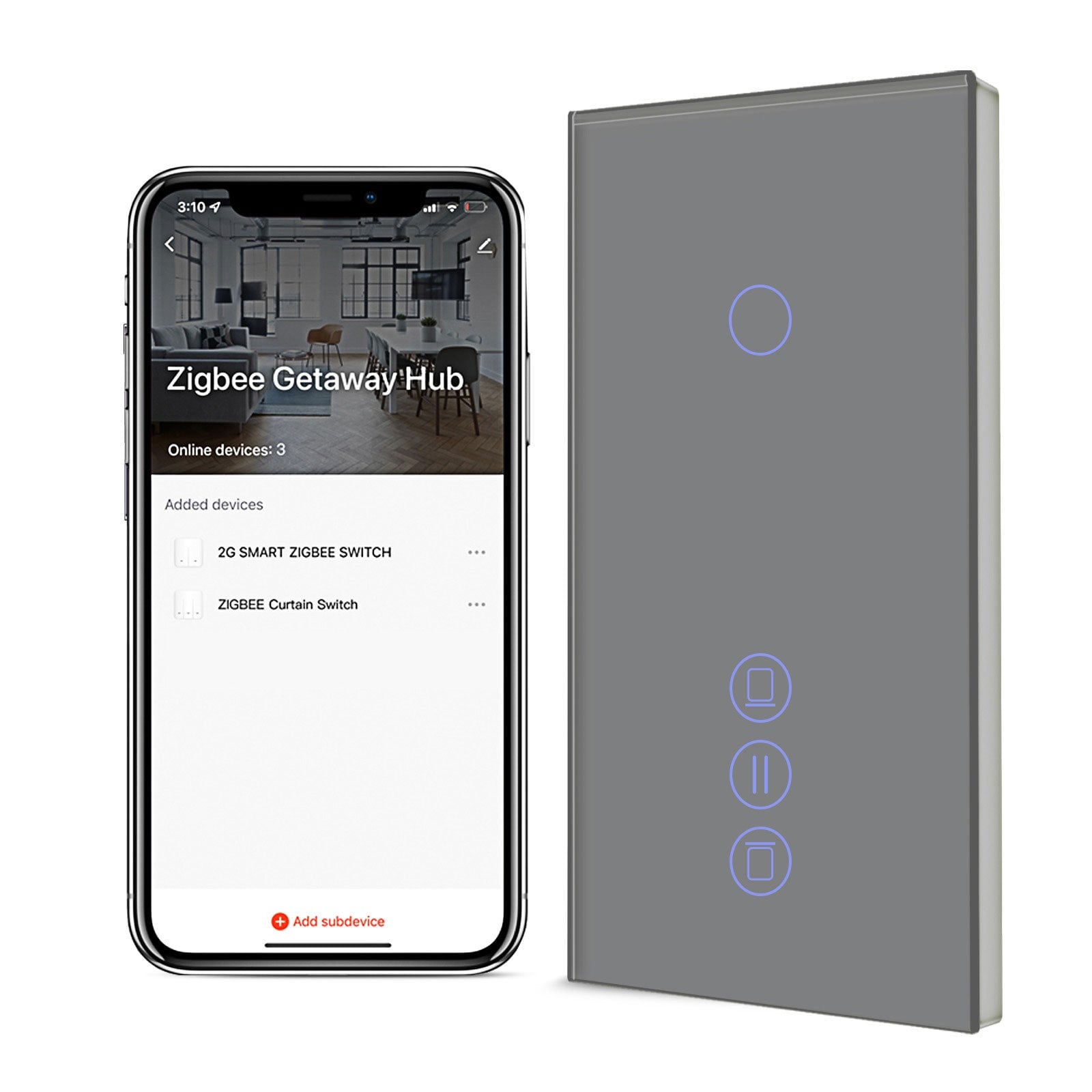 BSEED Zigbee Light Switch With Blind Switch Smart Wall Touch Switch Smart Zigbee Wall Switch Vertical version blind switch Bseedswitch Grey 1 Gang + Blinnd Switch 