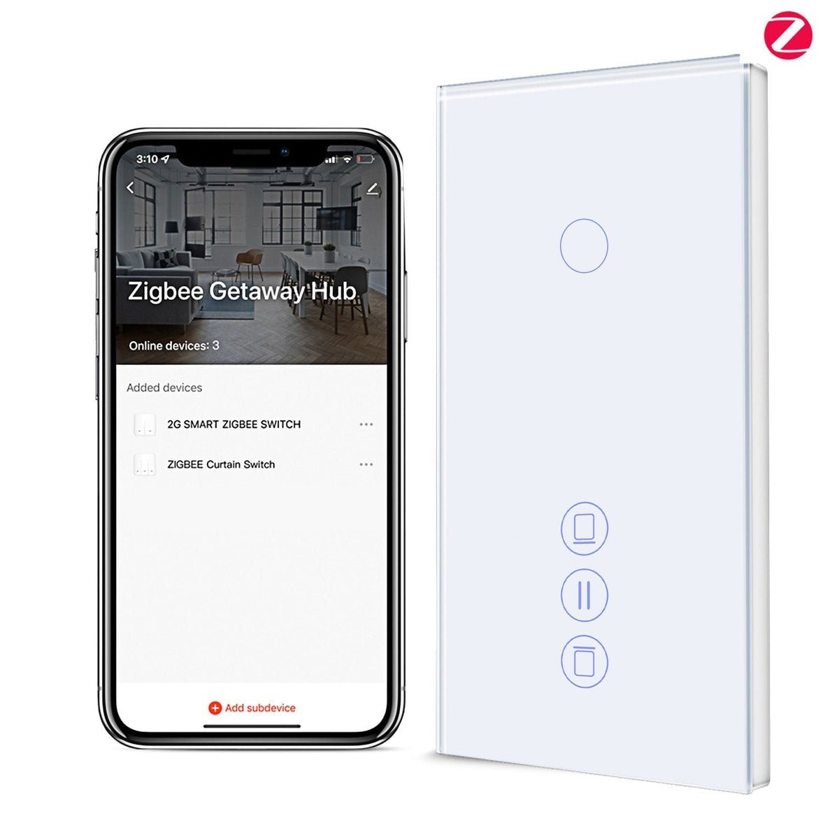 BSEED Zigbee Light Switch With Blind Switch Smart Wall Touch Switch Smart Zigbee Wall Switch Vertical version blind switch Bseedswitch White 1 Gang + Blinnd Switch 