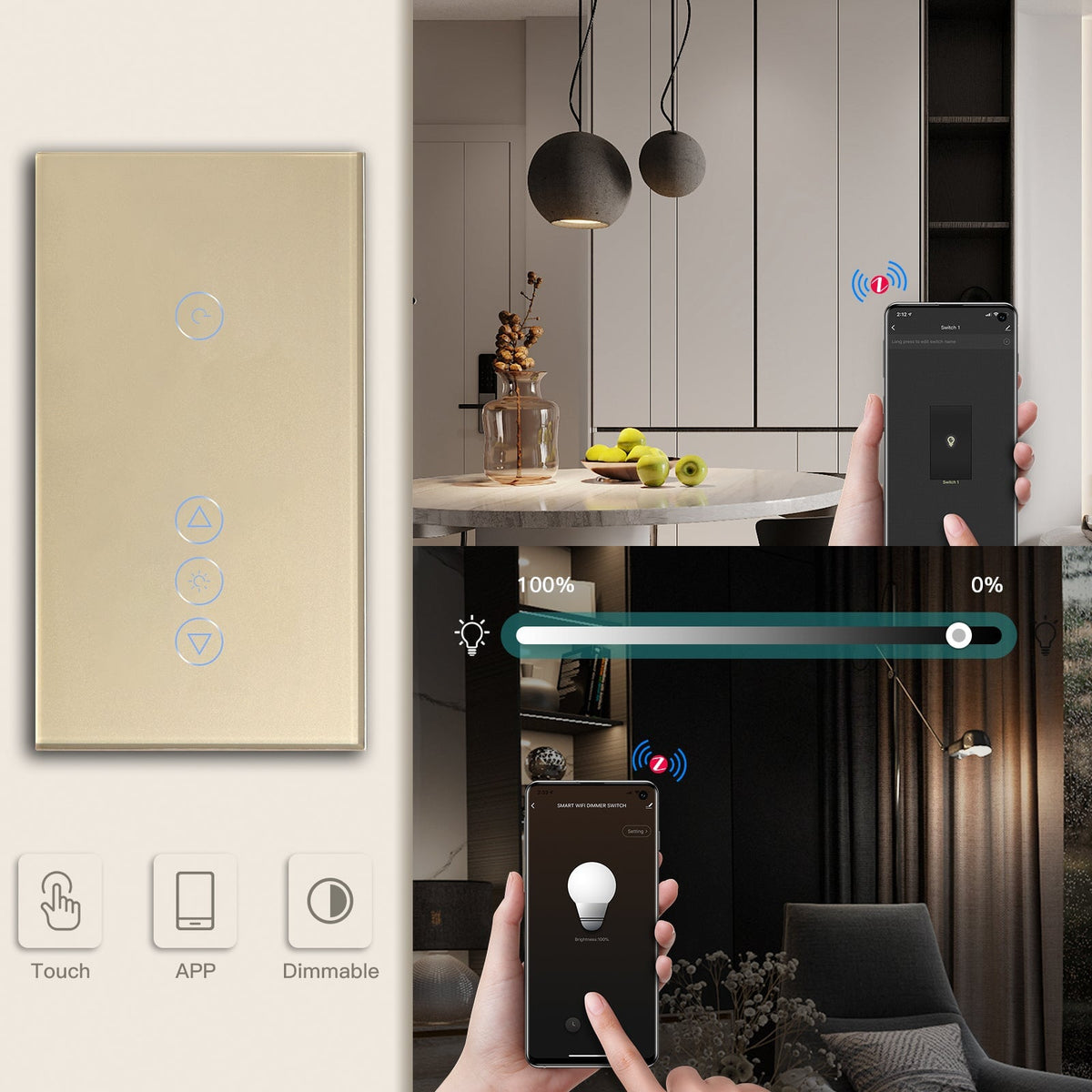 Bseed Zigbee 1/2/3 Gang-schakelaar met touch lichtdimmer, slimme schakelaar, lichtschakelaars Bseedswitch 
