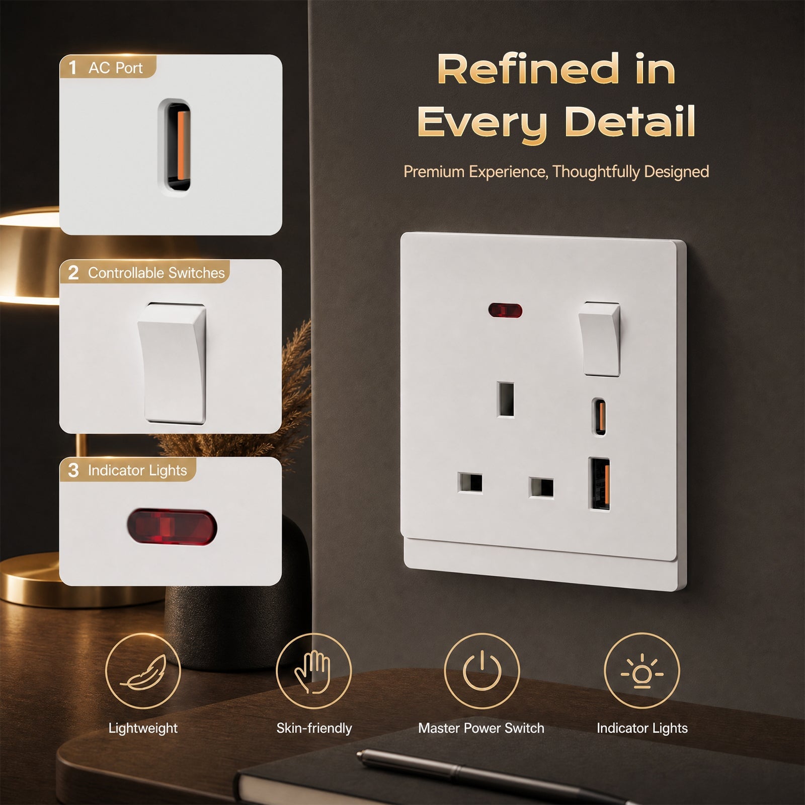 BSEED G16 Series UK Standard 13A Socket with 18W USB-C Port Power Outlets & Sockets Bseedswitch 