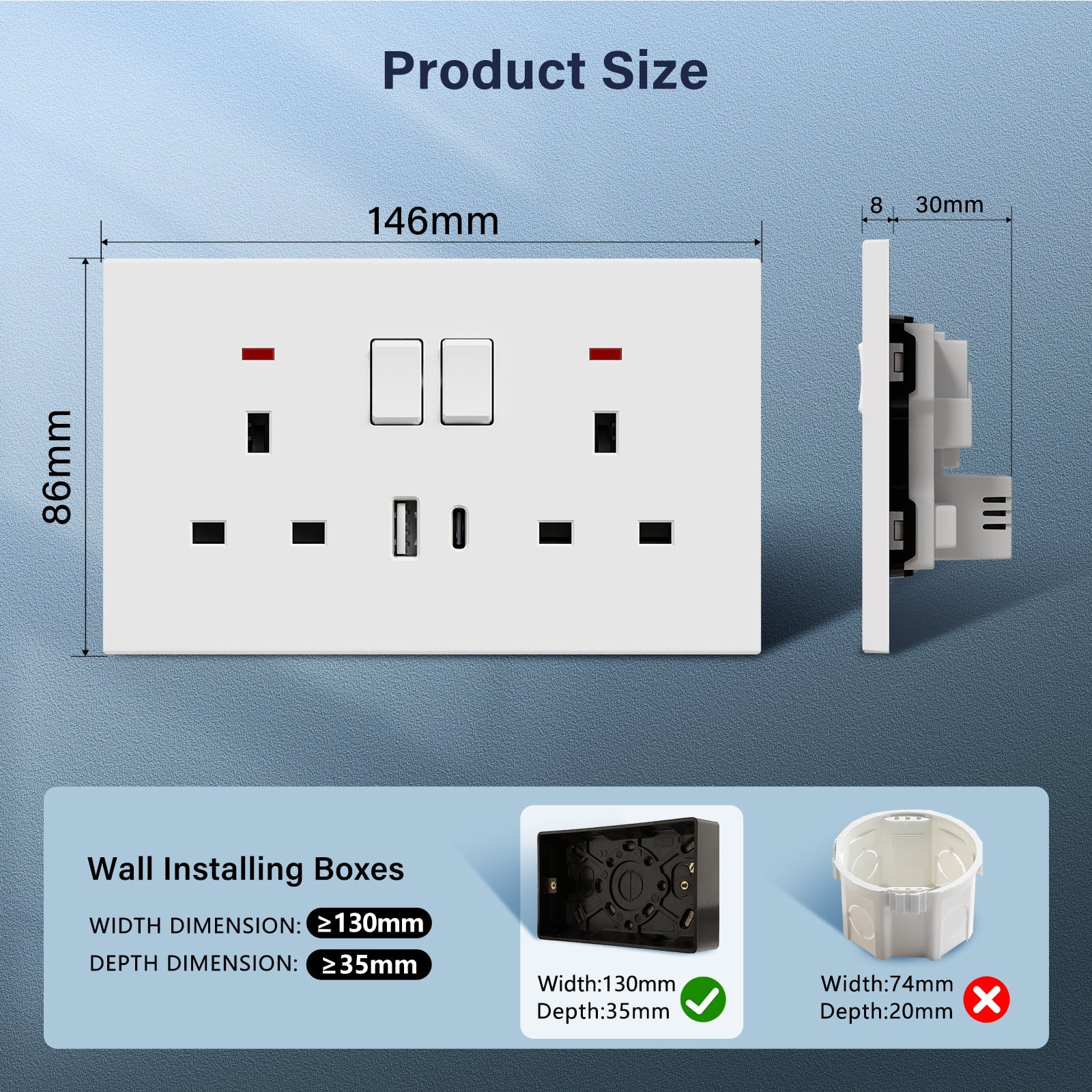BSEED UK Standard 13A Socket with USB-C Port Electrical switch sockets Plastics Panel Power Outlets & Sockets Bseedswitch 