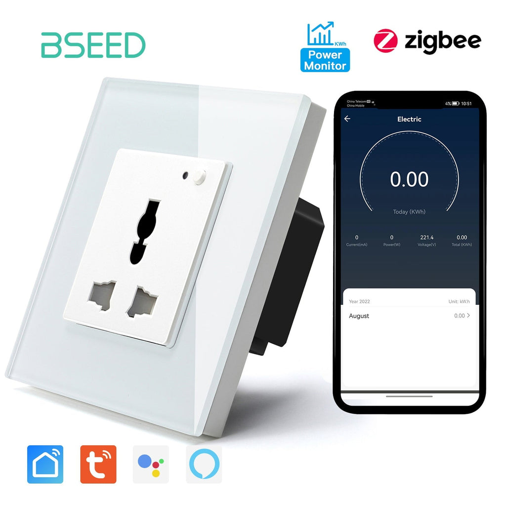 BSEED ZigBee Multi-Function Wall Sockets With Energy Monitoring Kids Protection Wall Plates & Covers Bseedswitch 