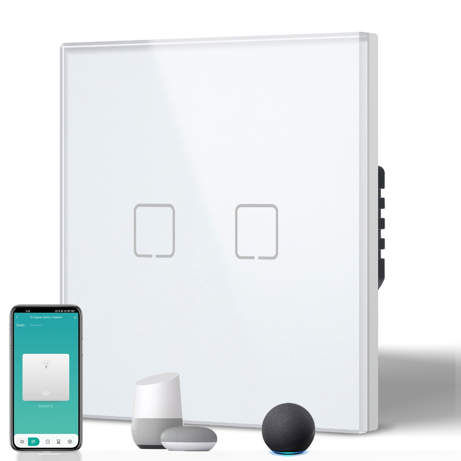 Echo Serie Smart Zigbee Light Switch (With Neutral) Glass Panel Light Switches Bseedswitch 