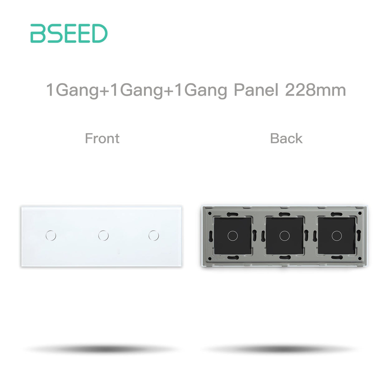 BSEED Glass Panel Only 228mm Triple 1/2/3 Gang Panel DIY with Metal Frame Light Switches Bseedswitch White 1 Gang + 1 Gang + 1 Gang 