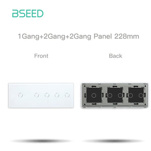 BSEED Glass Panel Only 228mm Triple 1/2/3 Gang Panel DIY with Metal Frame Light Switches Bseedswitch White 1 Gang + 2 Gang + 2 Gang 
