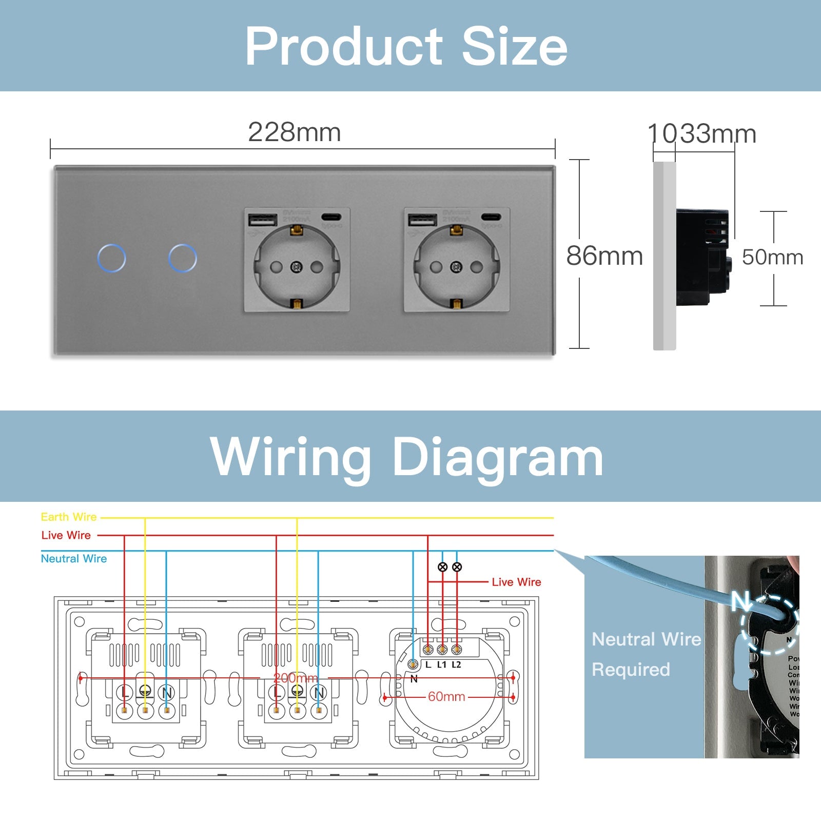 Bseed Zigbee 1/2/3 Gang Light Switches With Normal Double EU Sockets w ...
