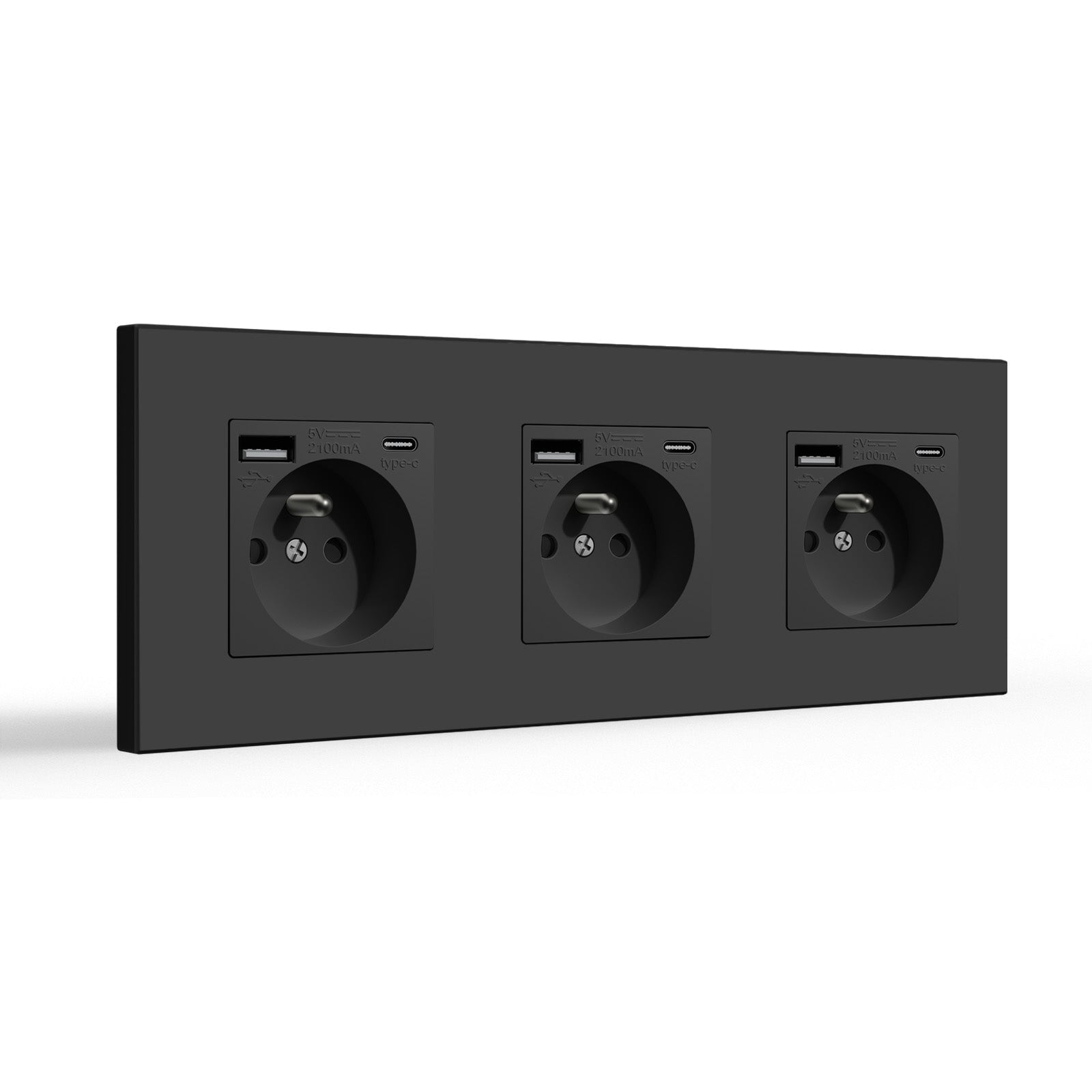 BSEED FR Wall Sockets Type-C Interface Outlet Wall Socket With Charge Port With USB Power Outlets Kids Protection 16A Wall Plates & Covers Bseedswitch black Plastic Triple