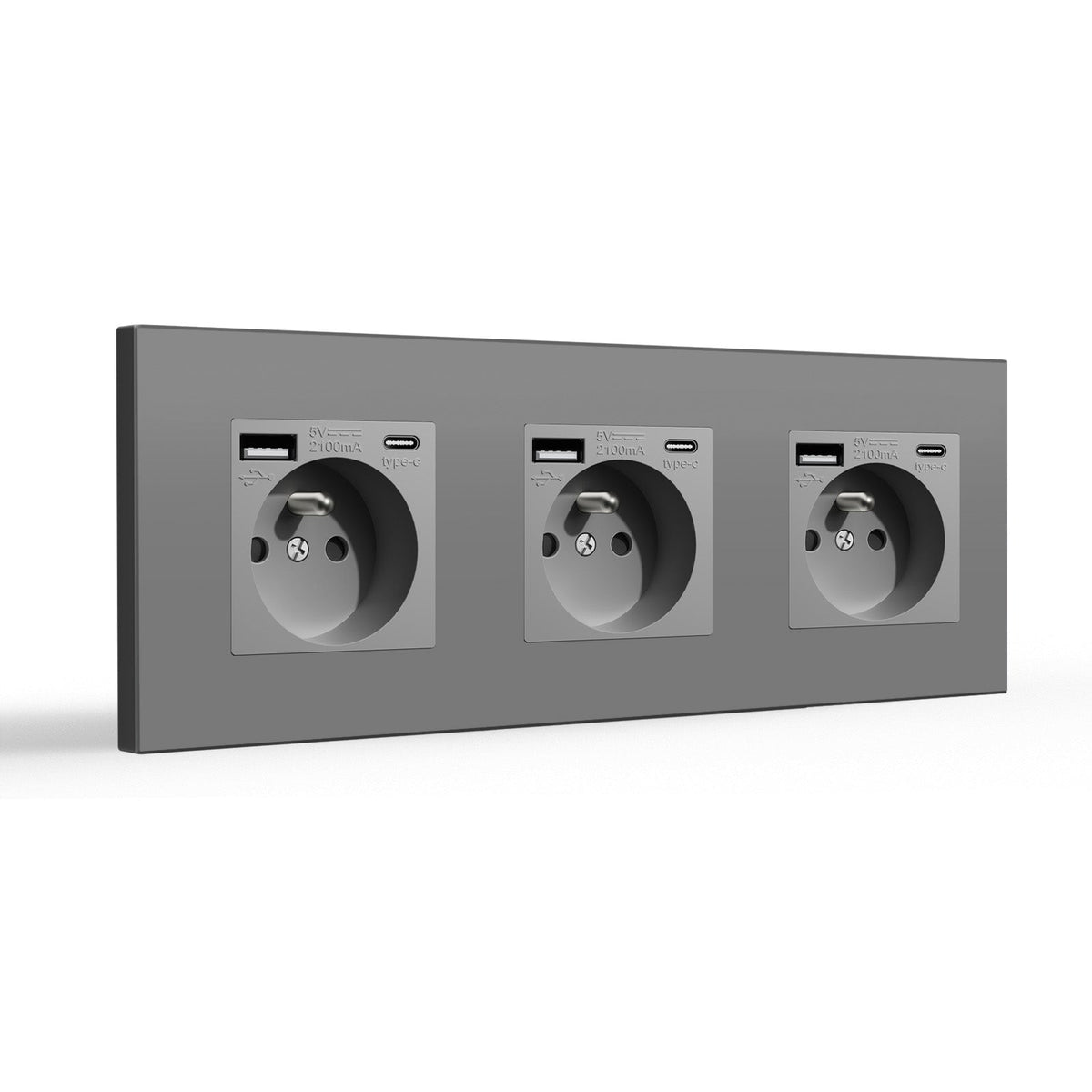 BSEED FR Wall Sockets Type-C Interface Outlet Wall Socket With Charge Port With USB Power Outlets Kids Protection 16A Wall Plates & Covers Bseedswitch grey Plastic Triple