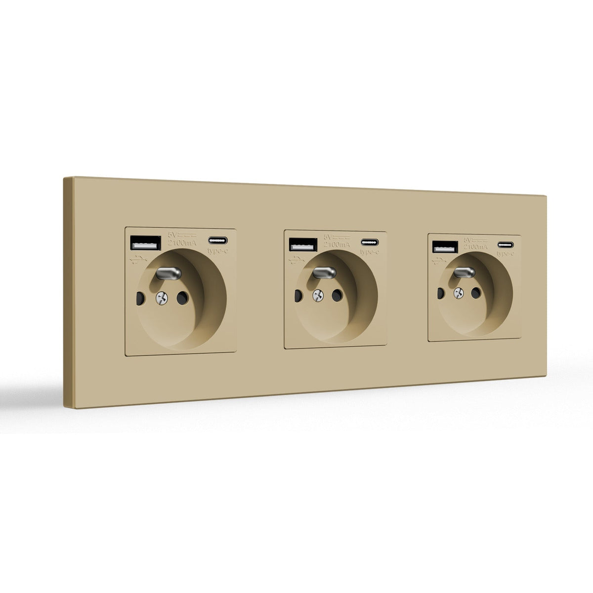 BSEED FR Wall Sockets Type-C Interface Outlet Wall Socket With Charge Port With USB Power Outlets Kids Protection 16A Wall Plates & Covers Bseedswitch gold Plastic Triple