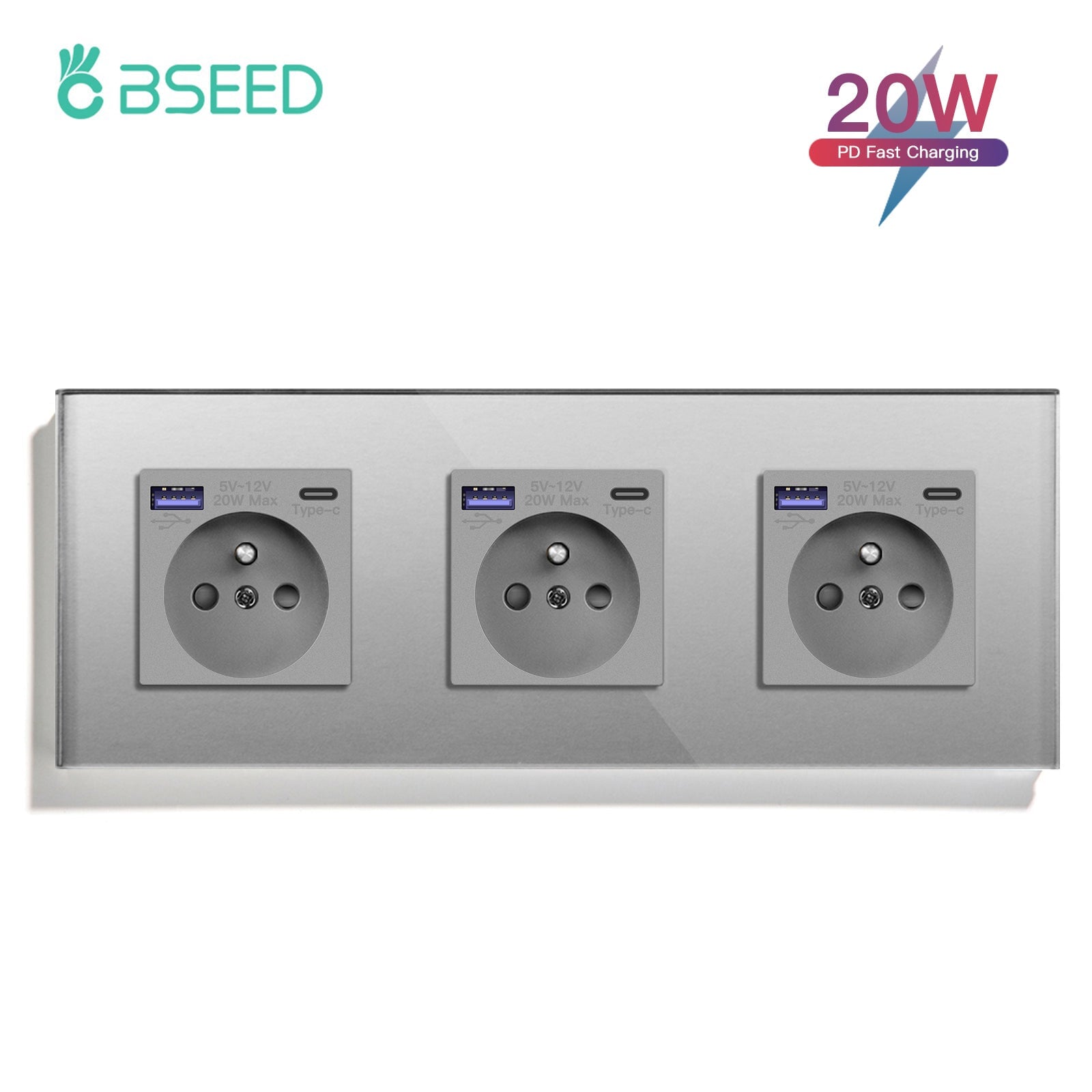Fr Socket Types BSEED FR sockets with 20W PD Fast Charge Type-C Interface Outlet Wall ...