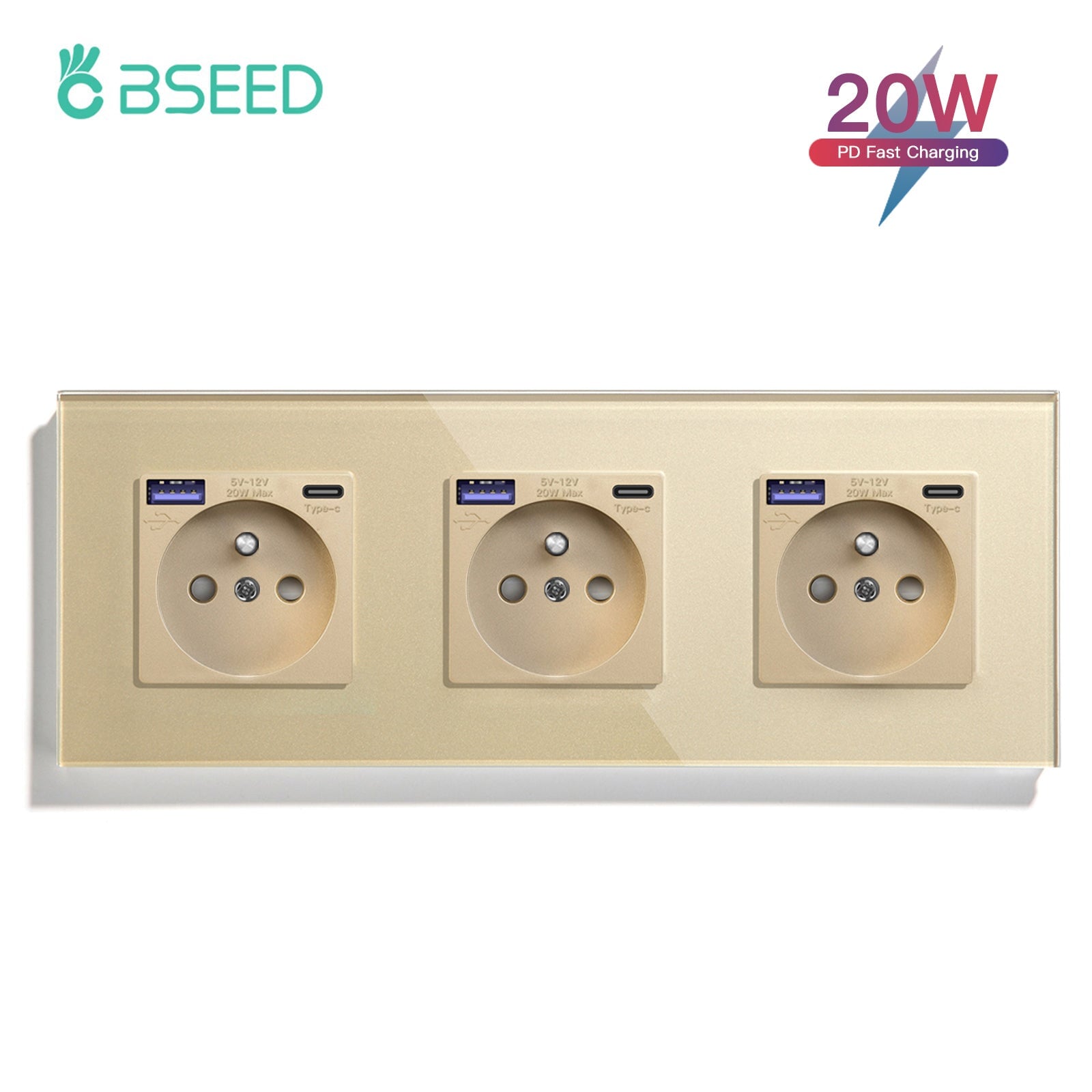 Fr Socket Types BSEED FR sockets with 20W PD Fast Charge Type-C Interface Outlet Wall ...
