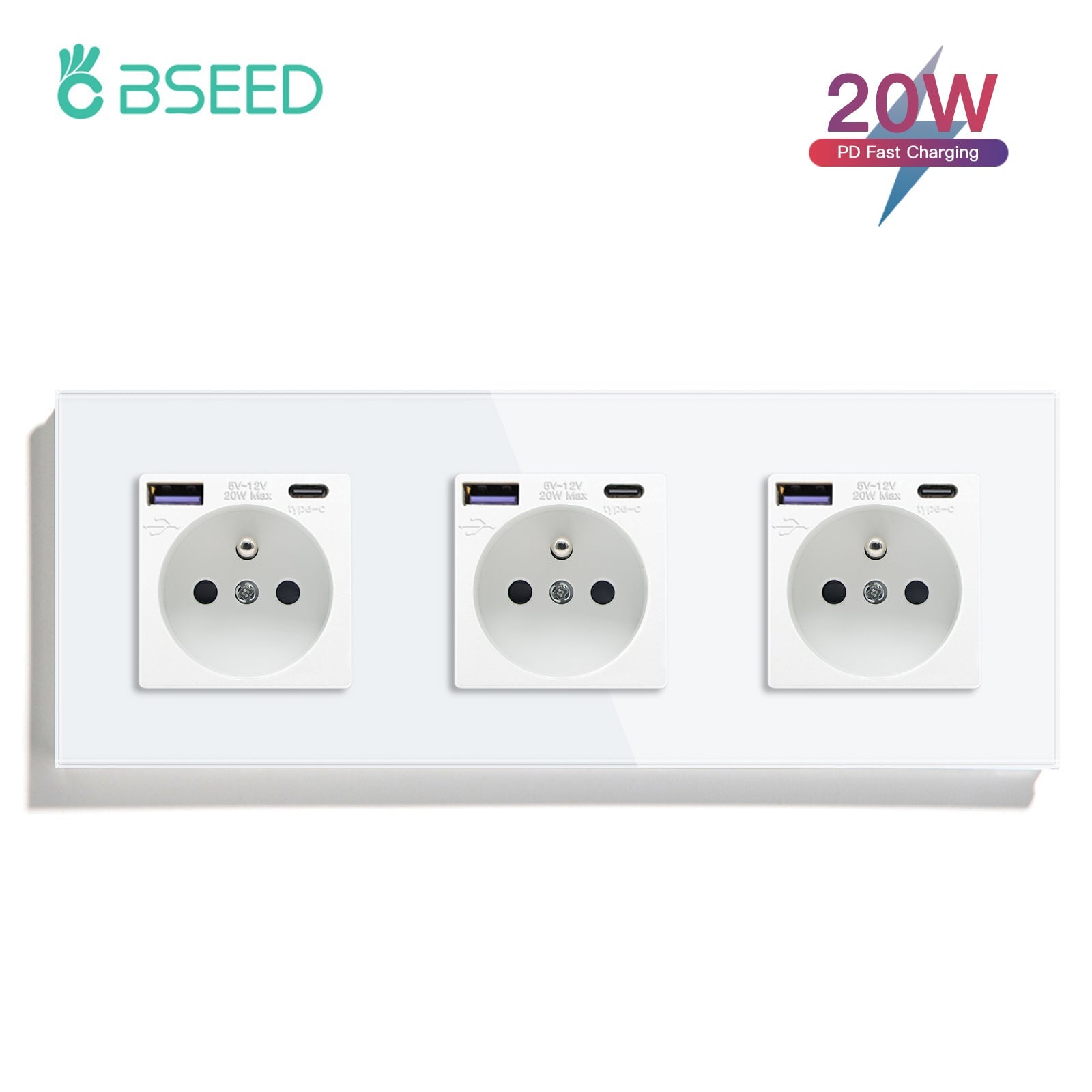 Fr Socket Types BSEED FR sockets with 20W PD Fast Charge Type-C Interface Outlet Wall ...