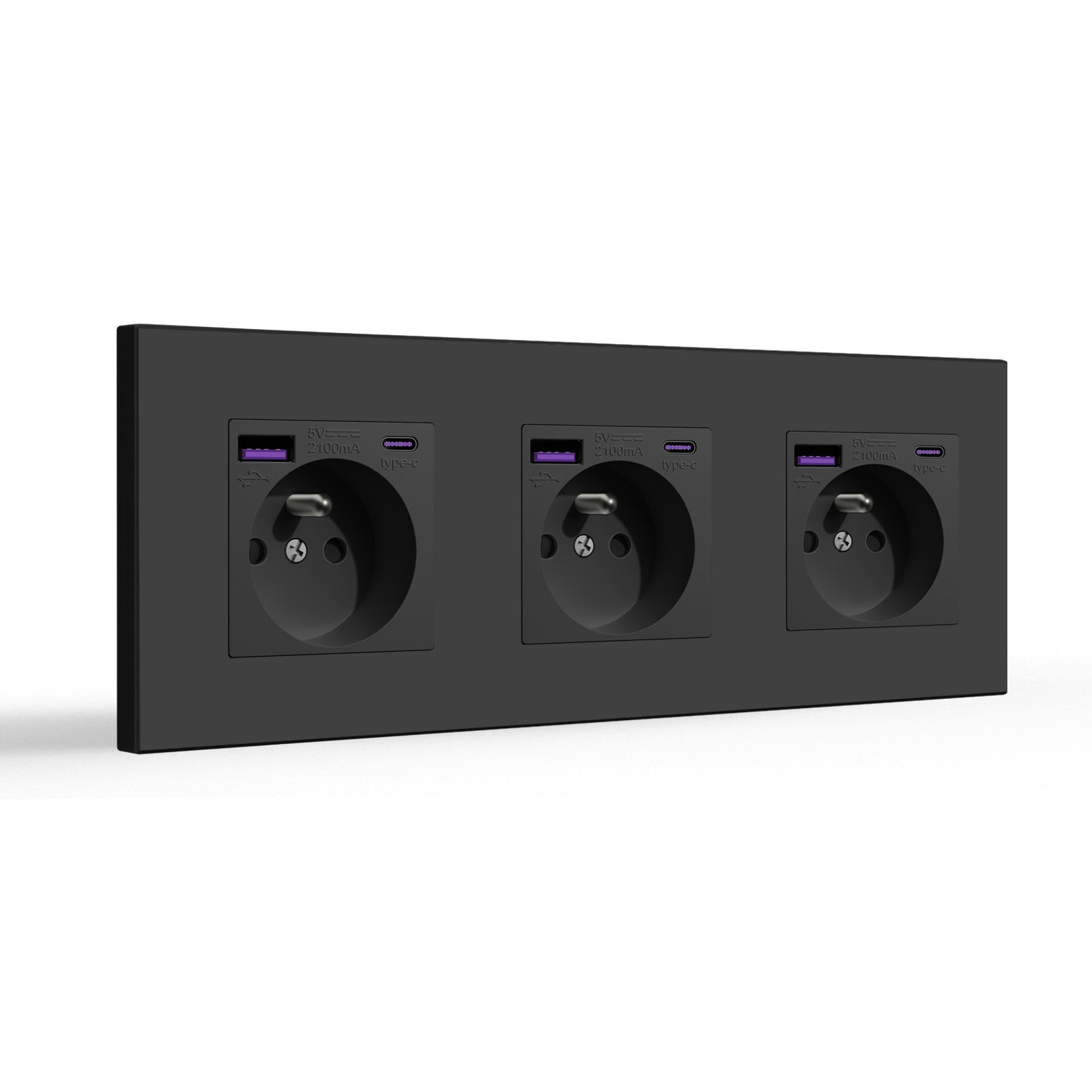BSEED FR sockets with 20W PD Fast Charge Type-C Interface Outlet Wall Socket Power Outlets & Sockets Bseedswitch Black Plastic Triple