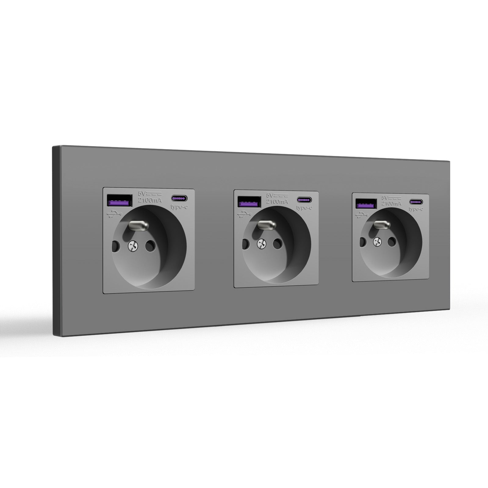 BSEED FR sockets with 20W PD Fast Charge Type-C Interface Outlet Wall Socket Power Outlets & Sockets Bseedswitch Grey Plastic Triple