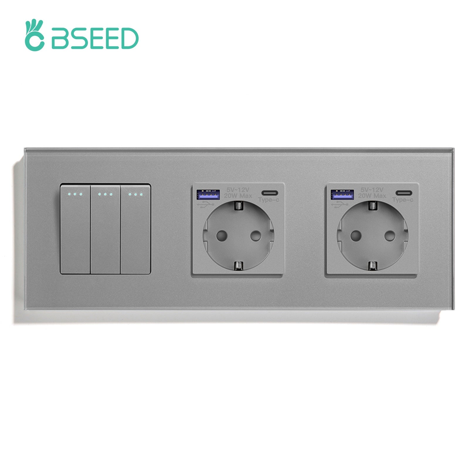 BSEED 1/2/3 Gang 1/2 Way Light Switch With Normal Eu Socket With fast ...