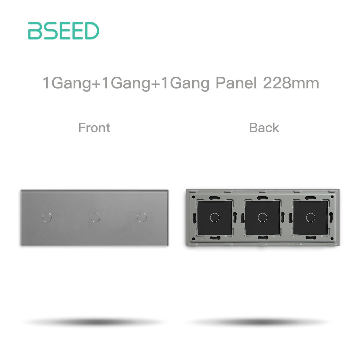 BSEED Glass Panel Only 228mm Triple 1/2/3 Gang Panel DIY with Metal Frame Light Switches Bseedswitch Grey 1 Gang + 1 Gang + 1 Gang 