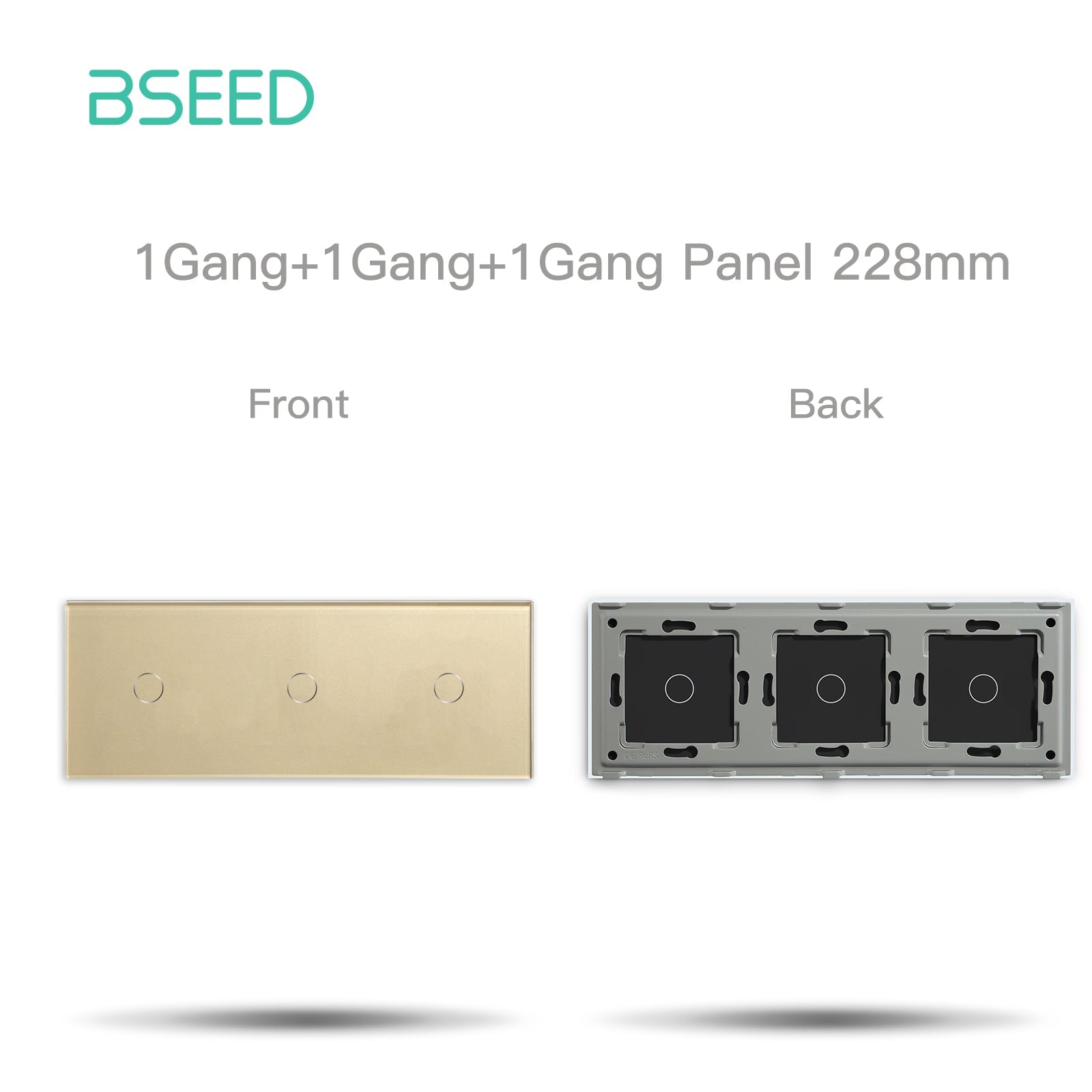 BSEED Glass Panel Only 228mm Triple 1/2/3 Gang Panel DIY with Metal Frame Light Switches Bseedswitch Gold 1 Gang + 1 Gang + 1 Gang 