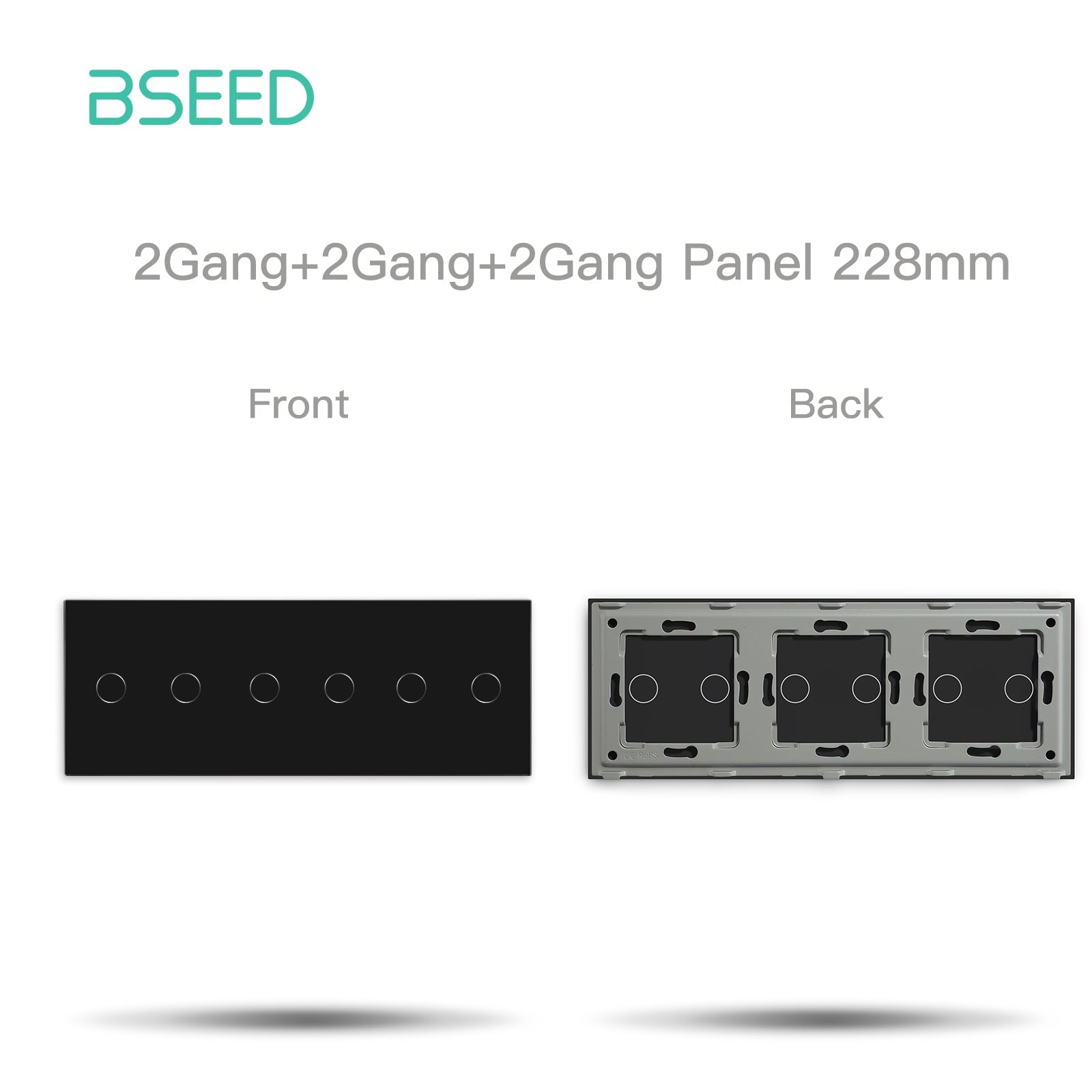 BSEED Glass Panel Only 228mm Triple 1/2/3 Gang Panel DIY with Metal Frame Light Switches Bseedswitch Black 2 Gang + 2 Gang + 2 Gang 