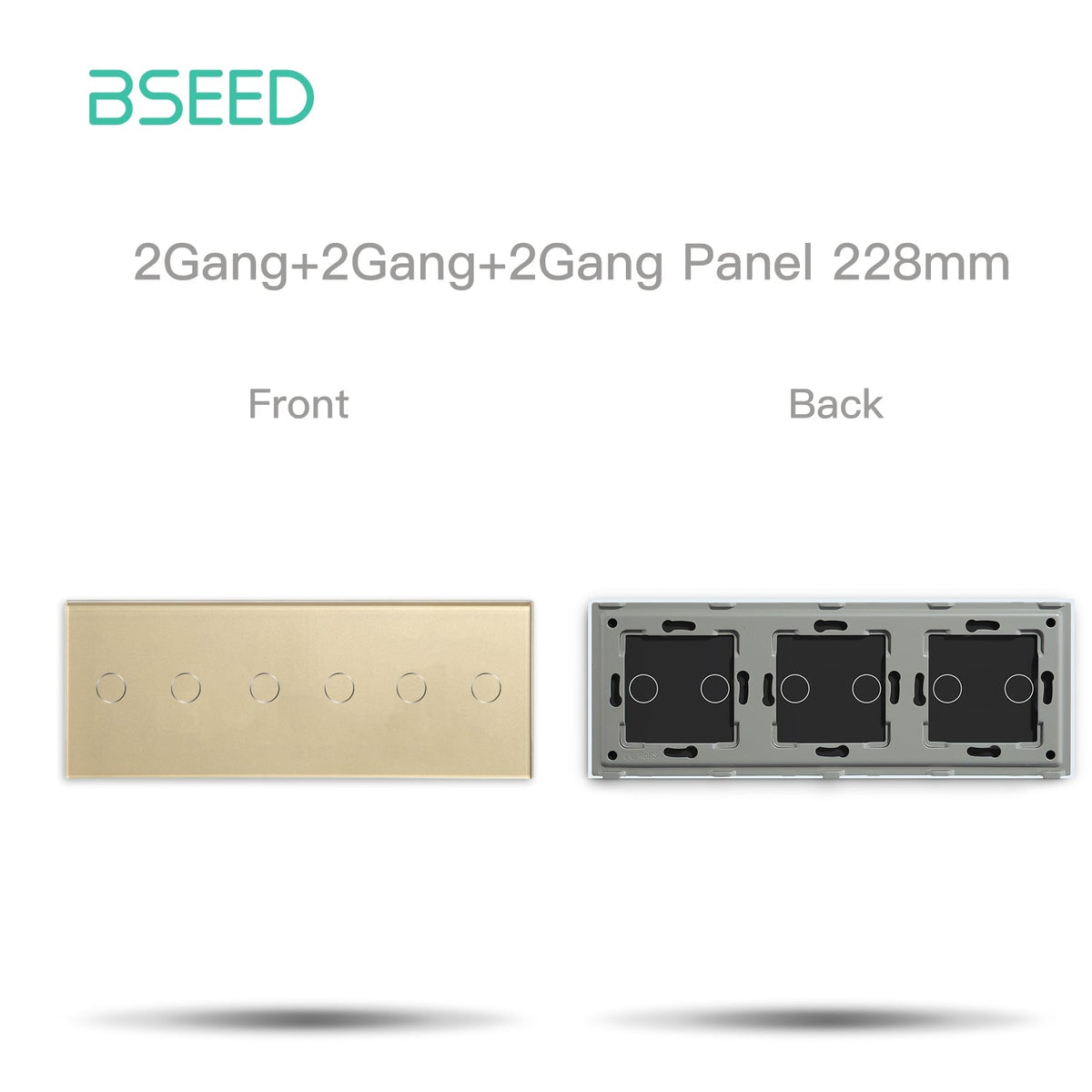 BSEED Glass Panel Only 228mm Triple 1/2/3 Gang Panel DIY with Metal Frame Light Switches Bseedswitch Gold 2 Gang + 2 Gang + 2 Gang 