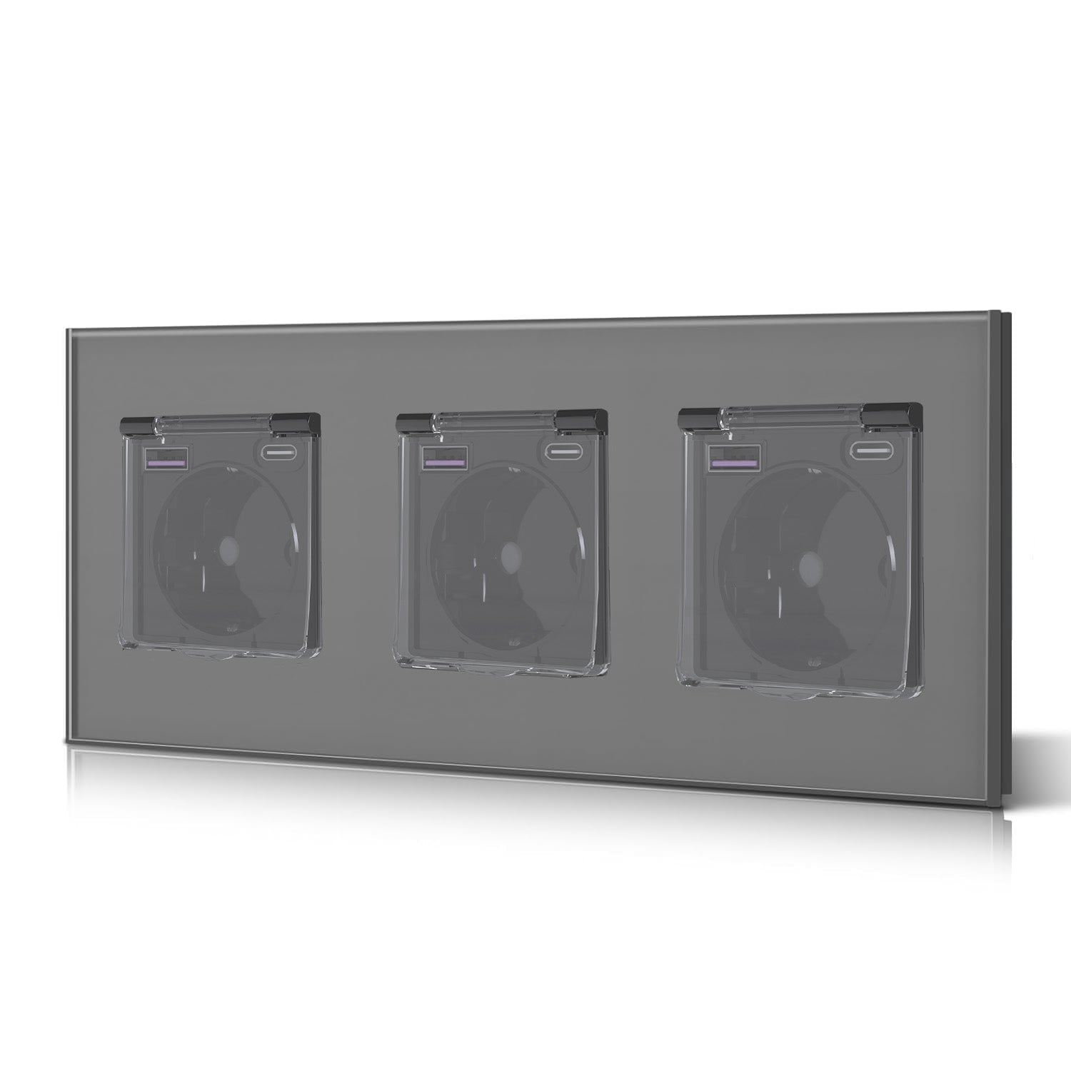Eu Wall socket with USB Type-C changing plug with Cover Glass Panel 20W Fast Charging Power Outlets & Sockets Bseedswitch Grey Triple 