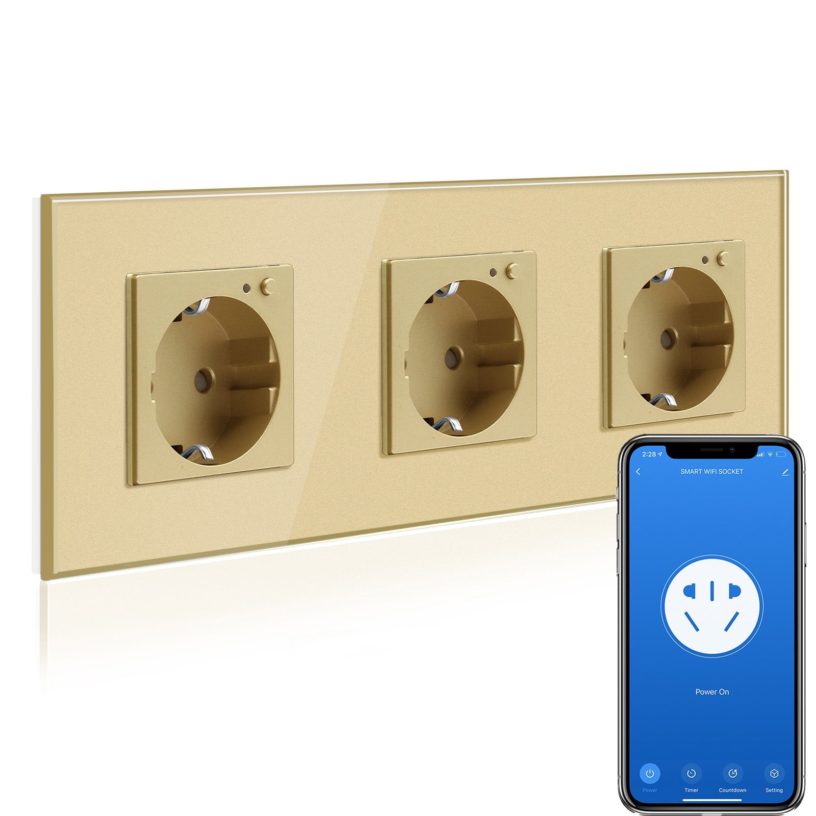 BSEED Wifi EU Wall Sockets Single Power Outlets Kids Protection Power Outlets & Sockets Bseedswitch gold Triple Glass