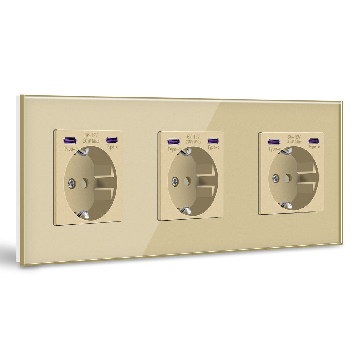 BSEED EU sockets with 20W Double Type-C Interface Outlet Wall Socket Plastic Panel Power Outlets & Sockets Bseedswitch Gold Glass Triple
