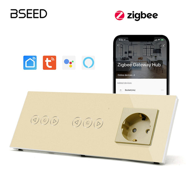 Bseed Double Zigbee Dimmer Switches With EU Standard Not Smart Wall Sockets Light Switches Bseedswitch Gold 