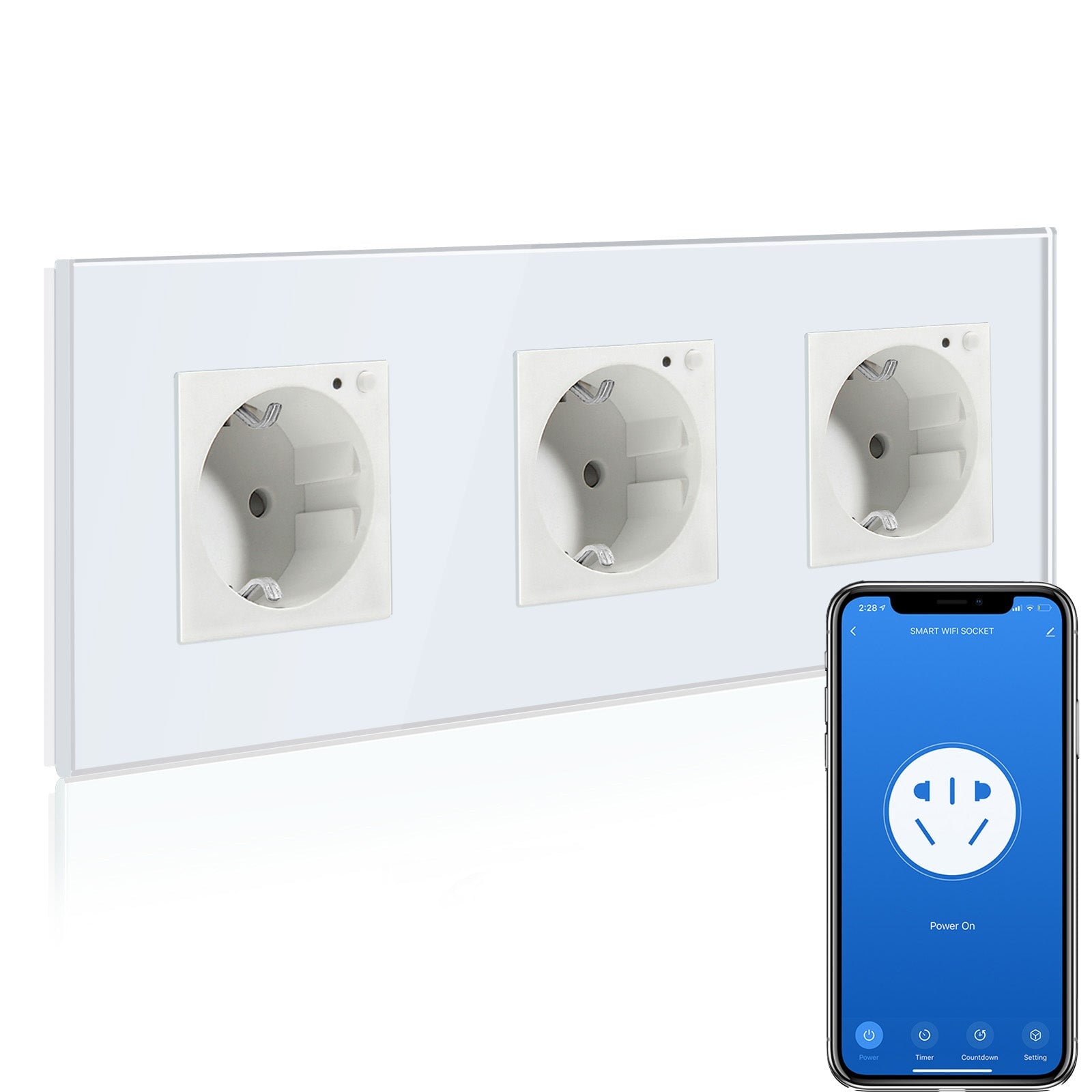 BSEED Wifi EU Wall Sockets Single Power Outlets Kids Protection Power Outlets & Sockets Bseedswitch white Triple Glass